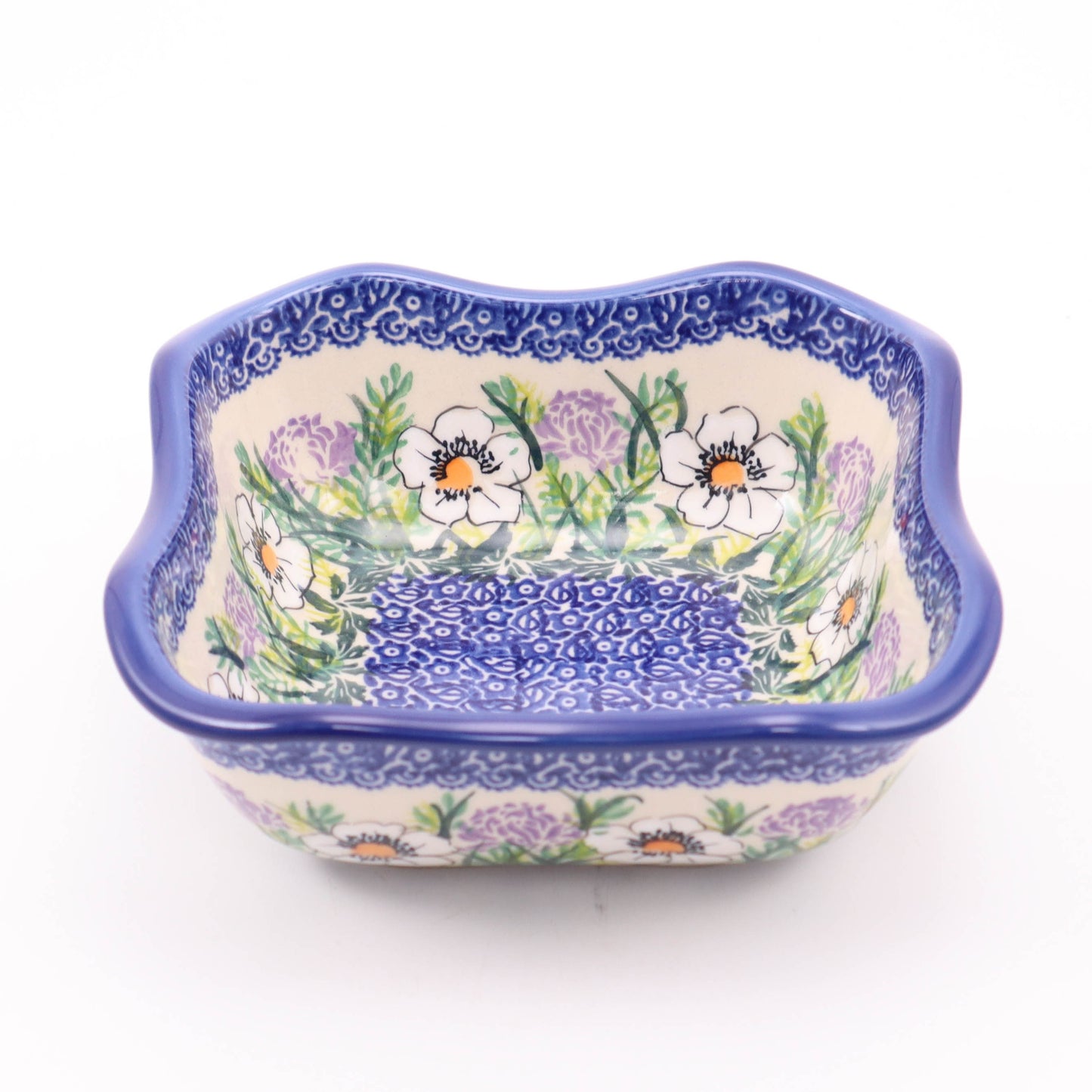 6.5" Square Flared Bowl. Pattern: Clover Fields