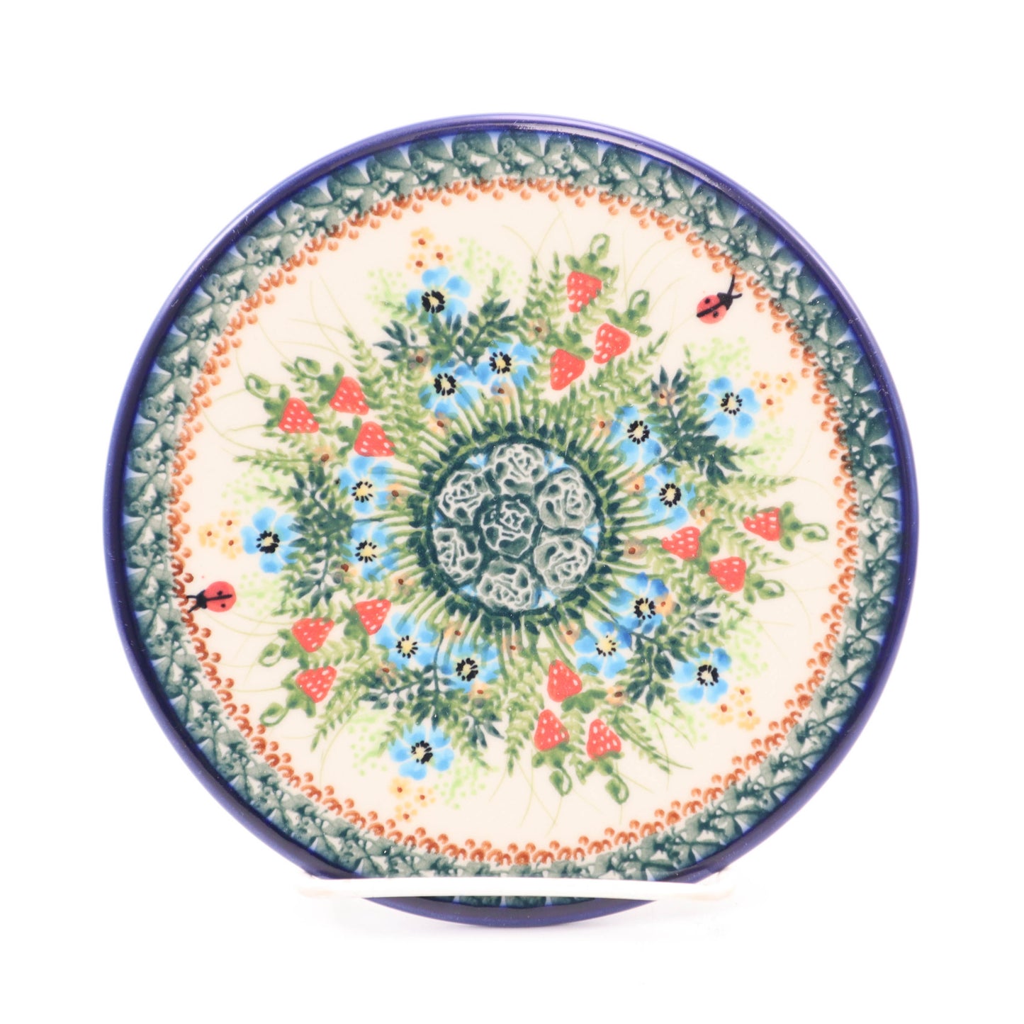 6.5" Round Trivet. Pattern: Strawberry Fields