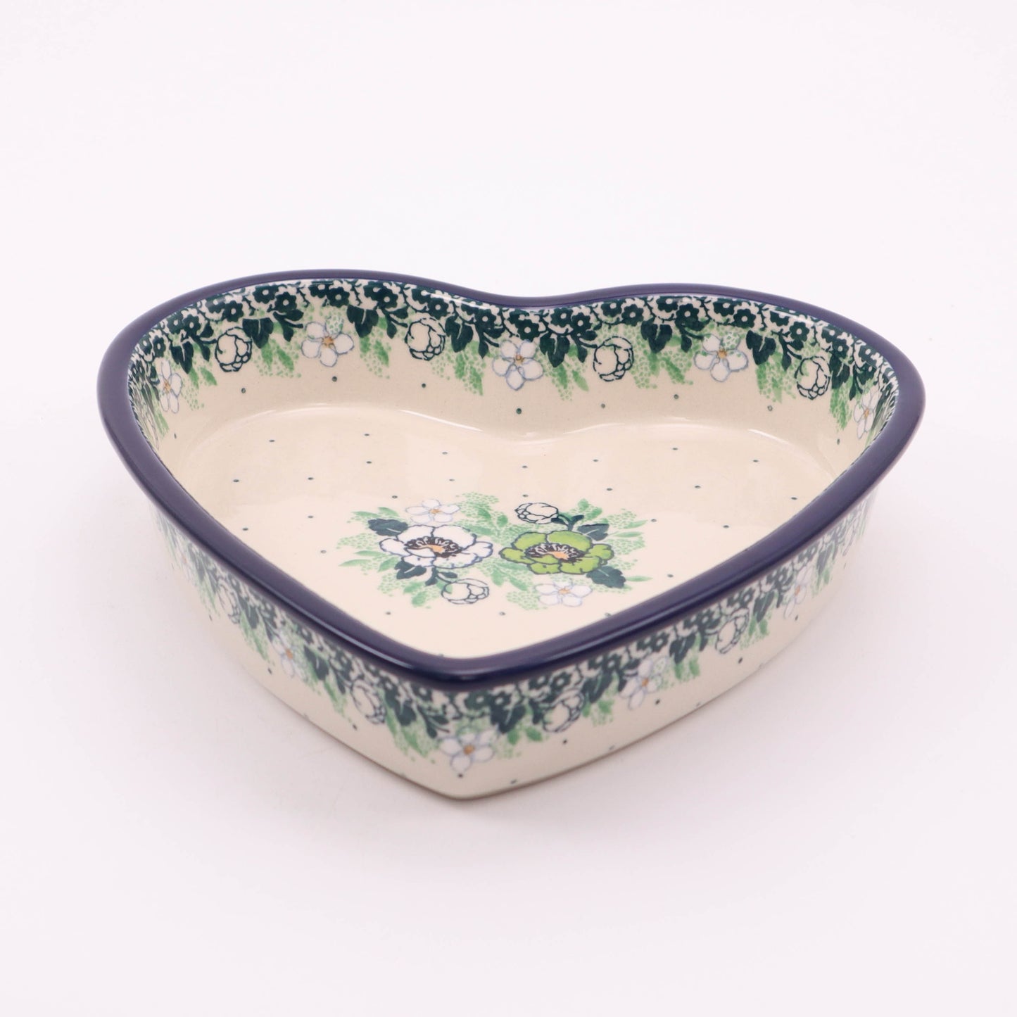 8"x8"x3" Heart Dish. Pattern: Irish Spring