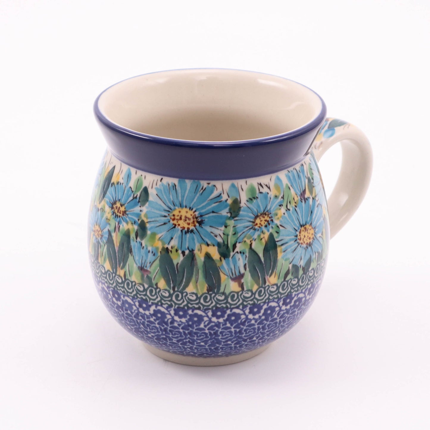 16oz Belly Mug. Pattern: Blue Aster