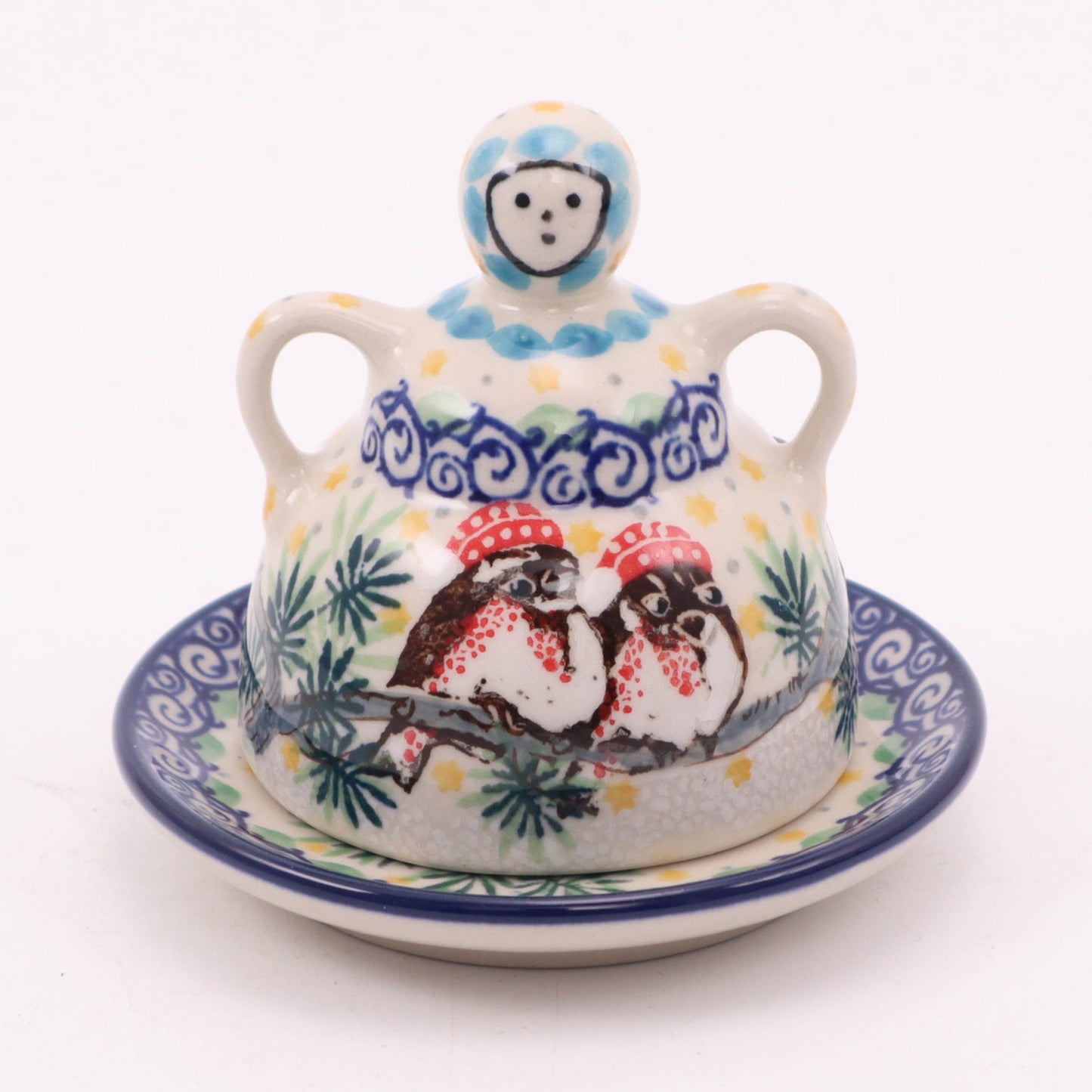 2.5" Mini Cheese Lady. Pattern: Winter Birds