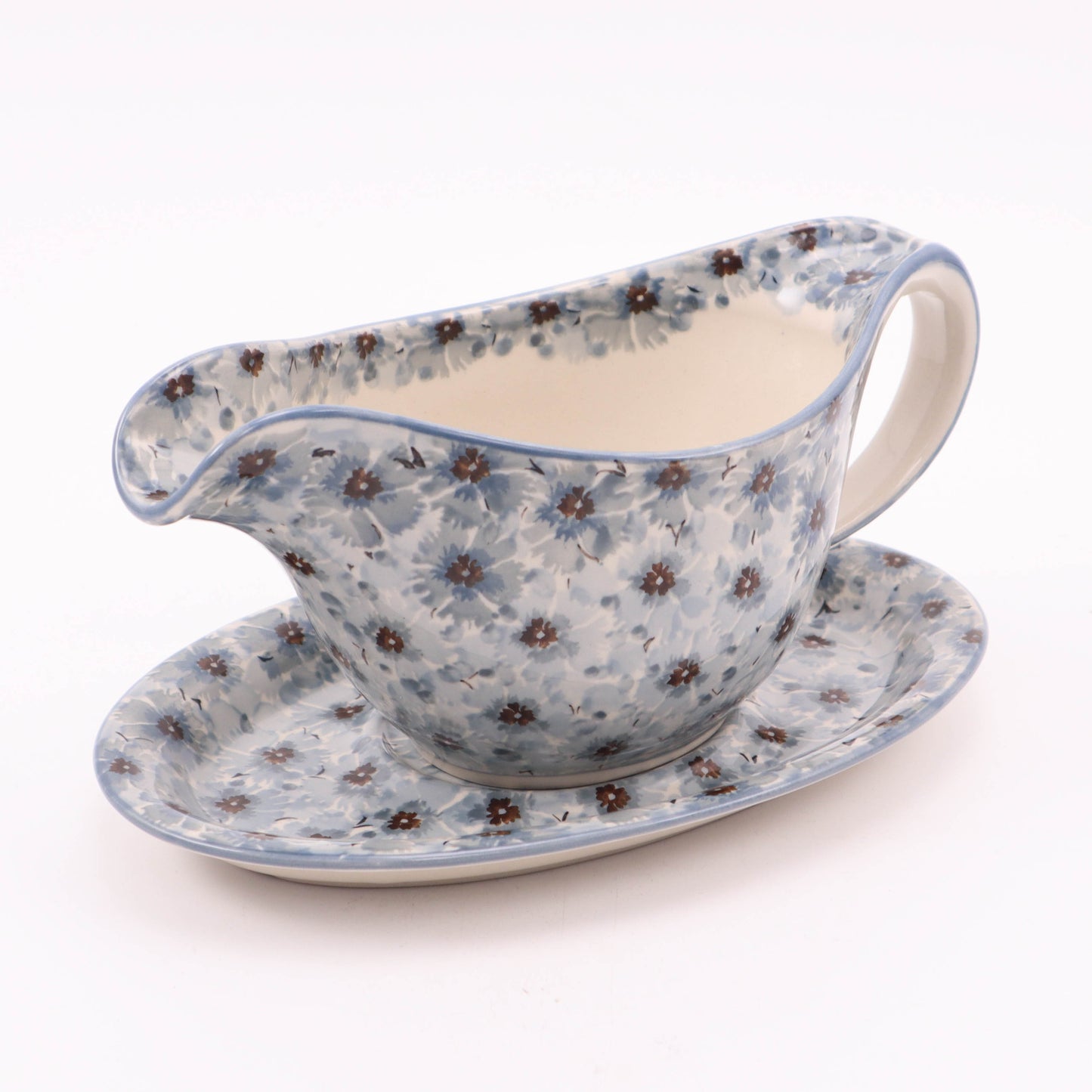 24oz Gravy Boat on Plate. Pattern: Midnight Chicory