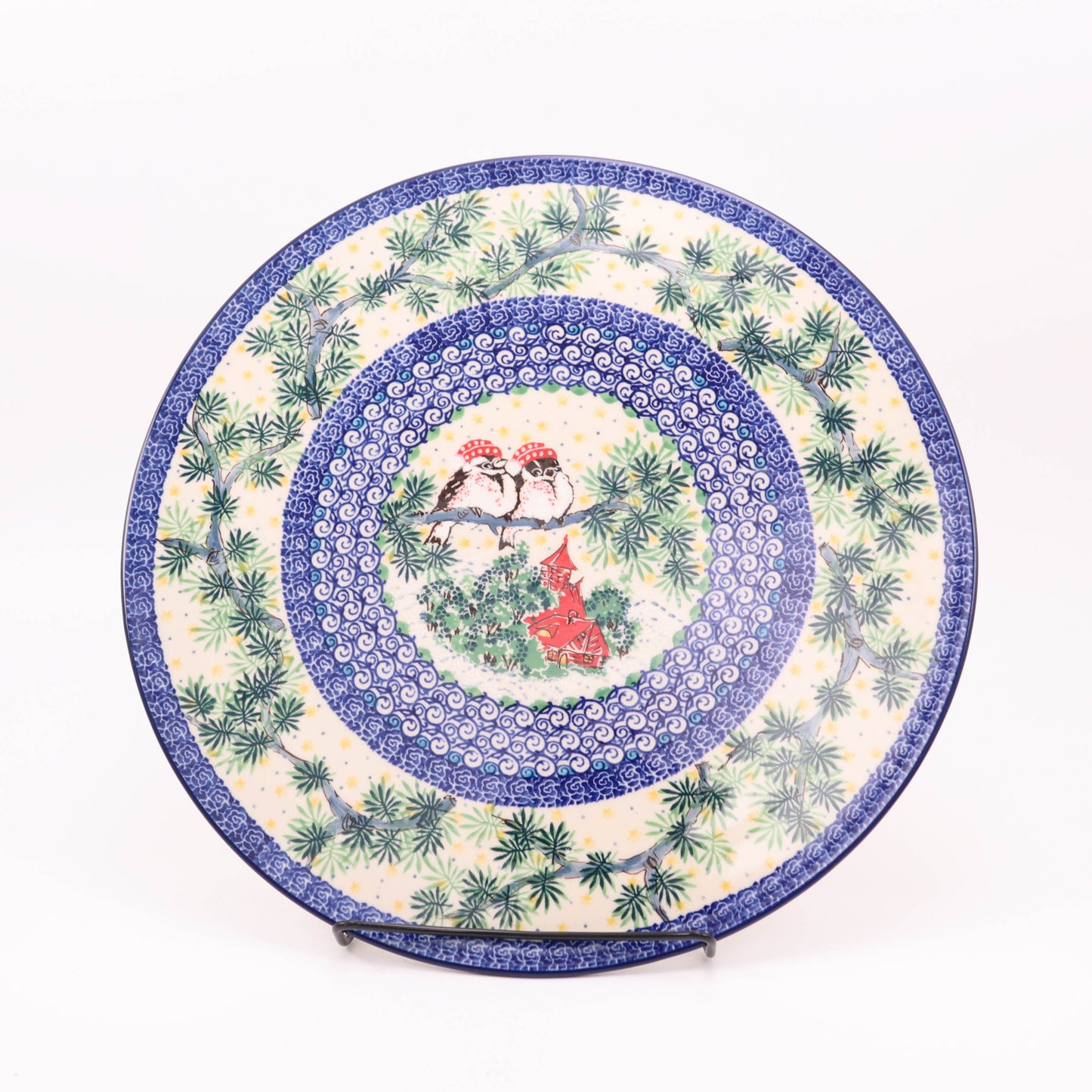 13" Pizza Plate. Pattern: Winter Birds