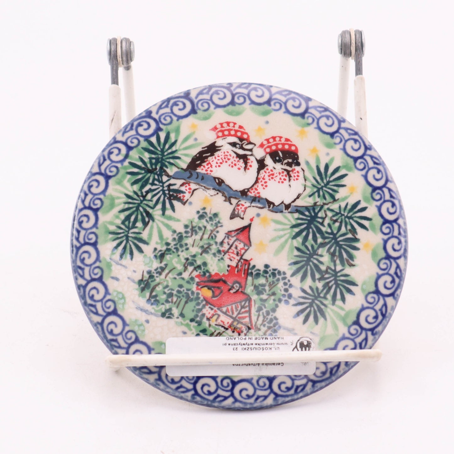 4.5" Coaster. Pattern: Winter Birds
