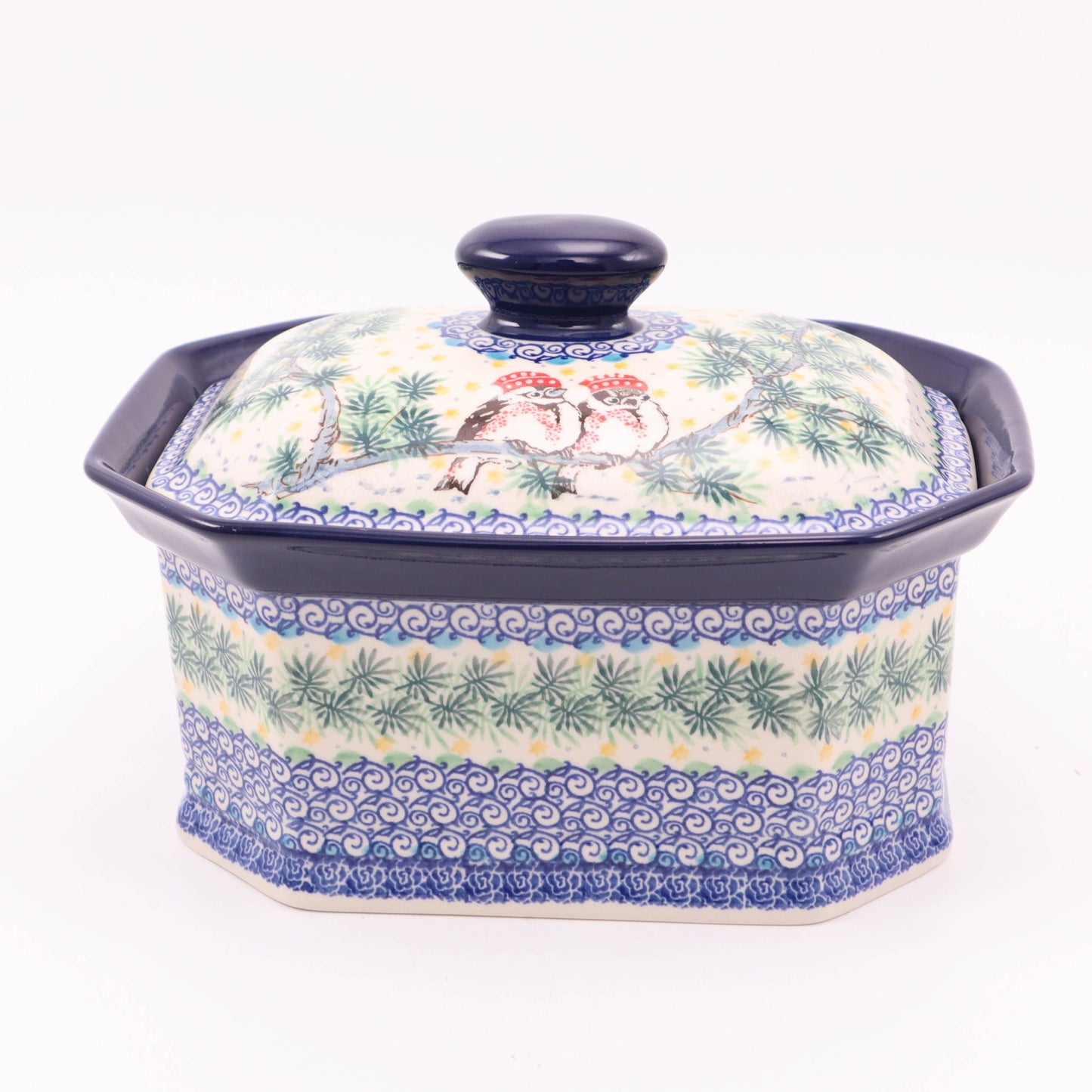 10"x8"x6" Container with Lid. Pattern: Winter Birds