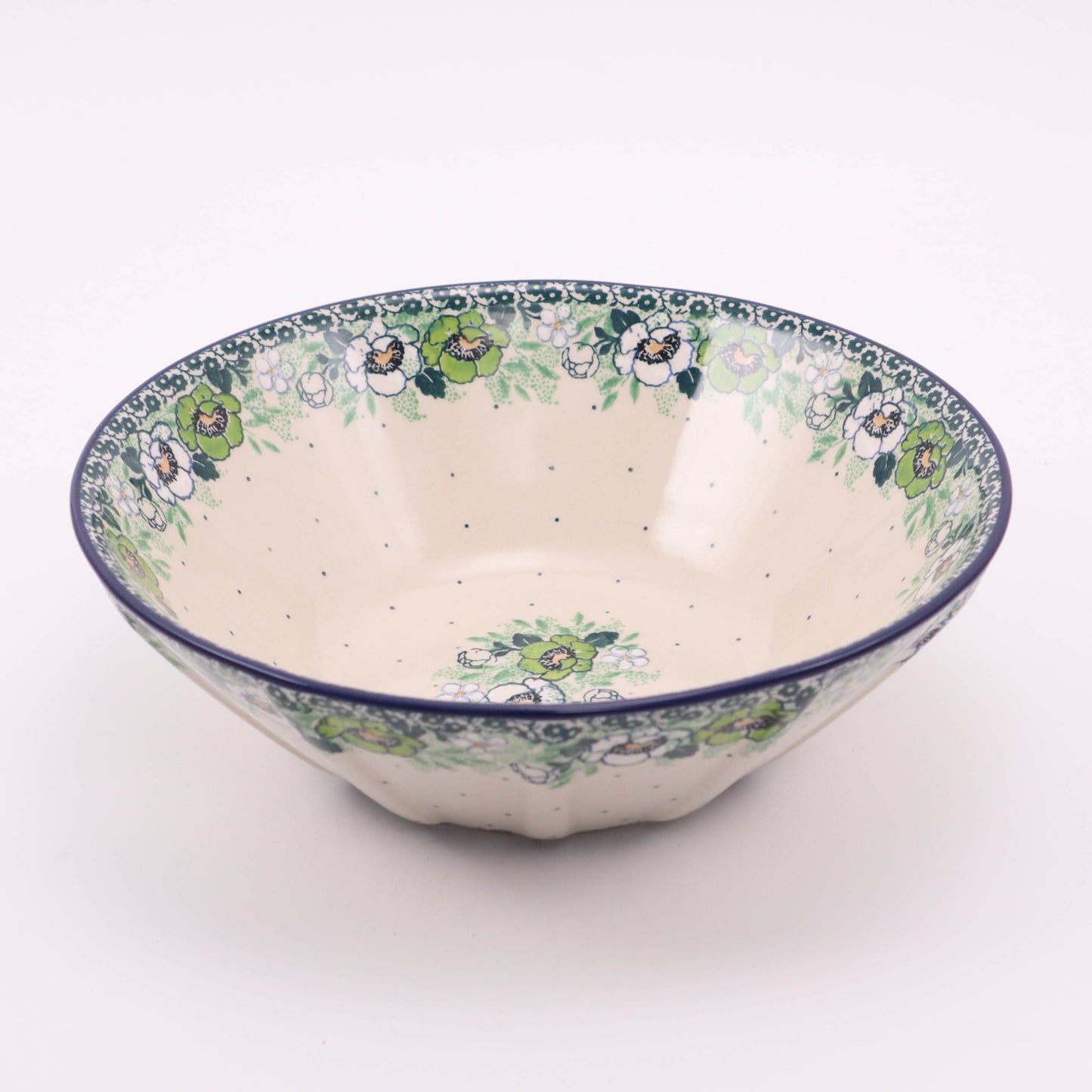 9.5" Ribbed Bowl. Pattern: Irish Spring