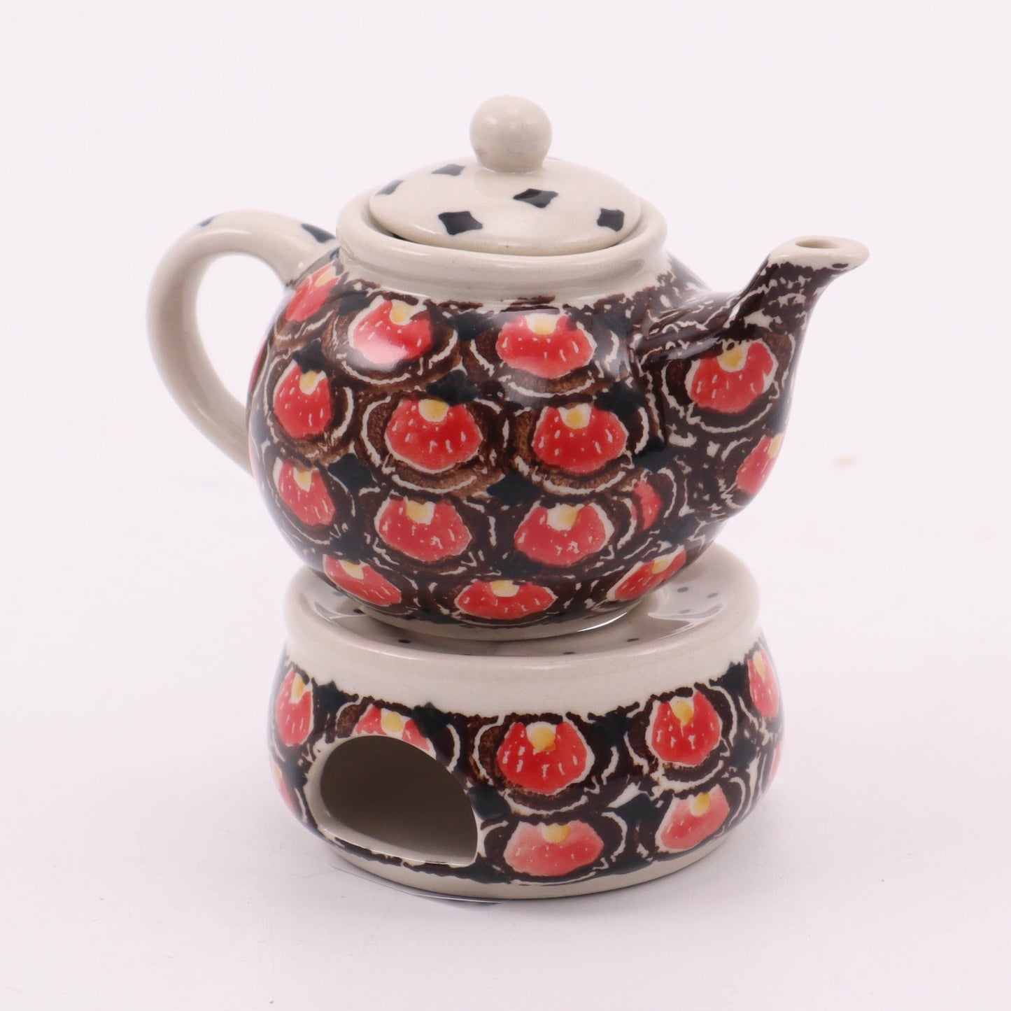 4" Mini Teapot and Warmer. Pattern: Merlot