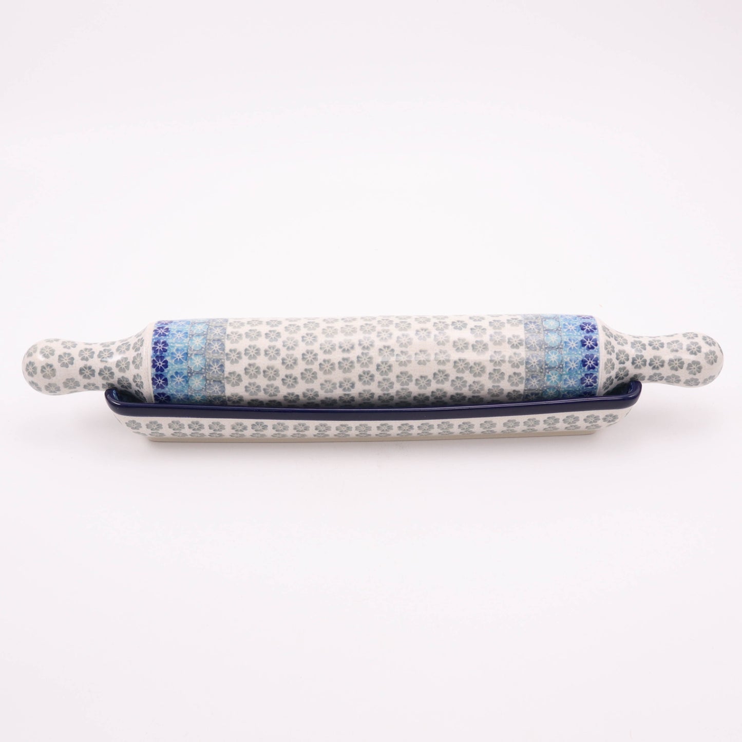 18" Rolling Pin with Cradle. Pattern: Polar Breeze