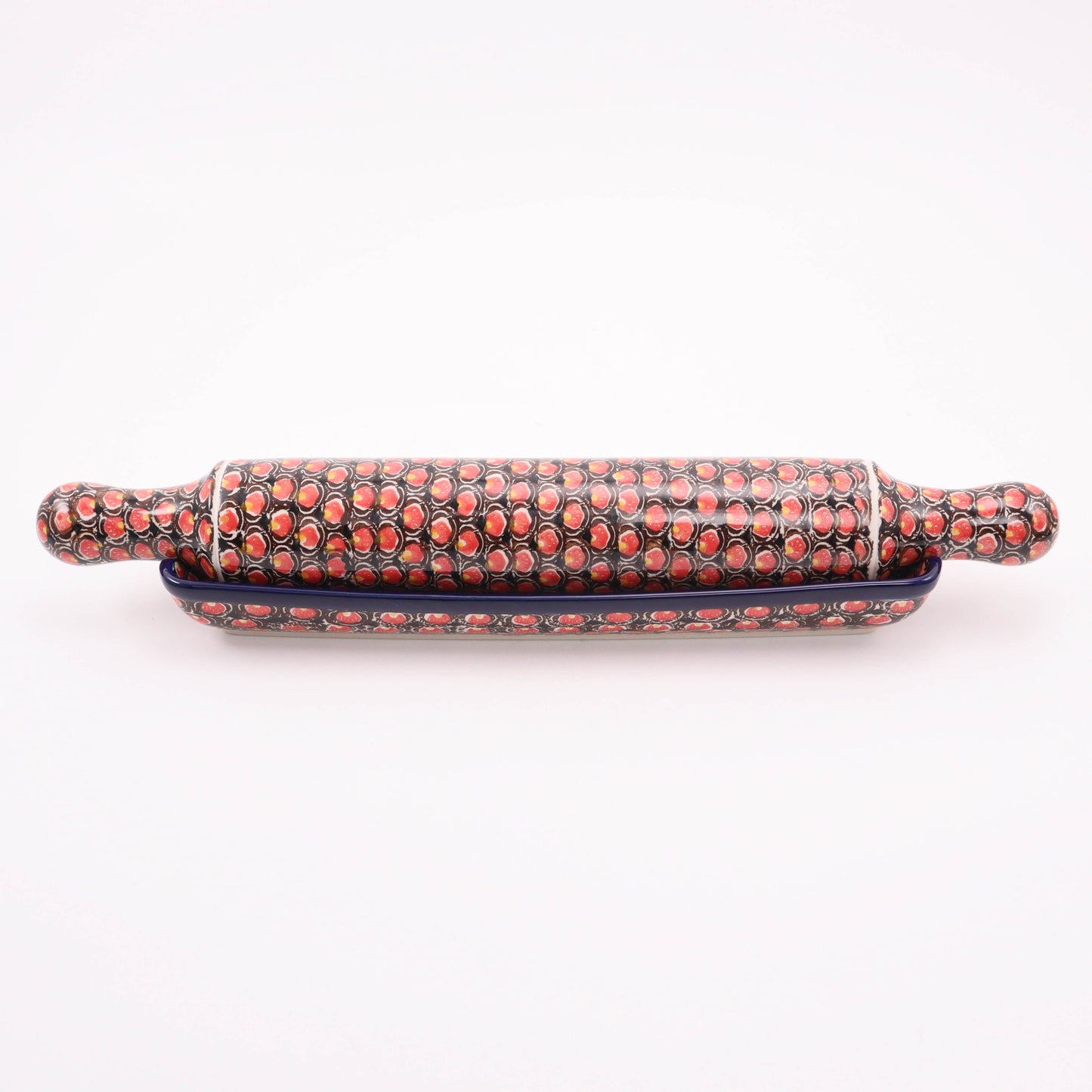 18" Rolling Pin with Cradle. Pattern: Merlot