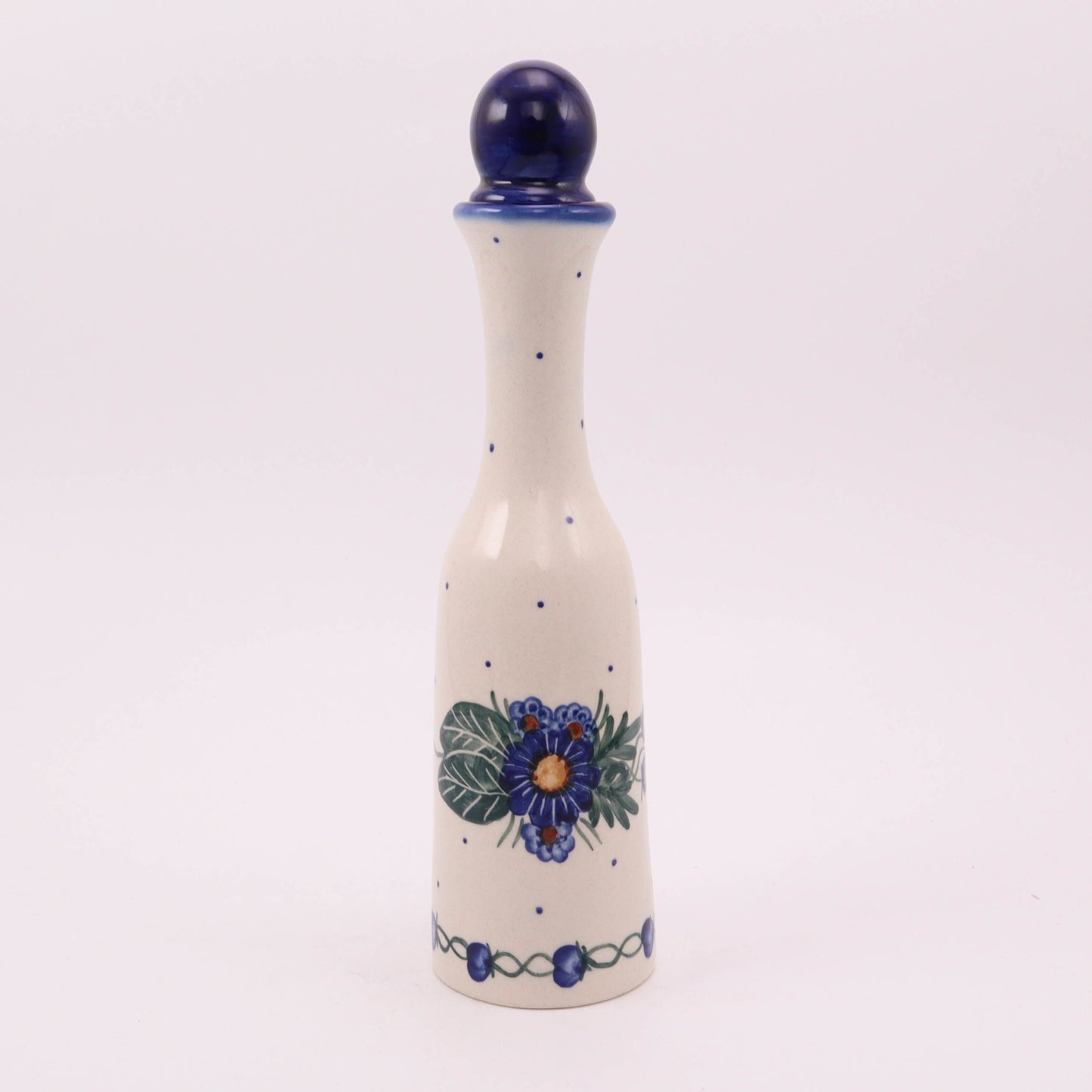 11" Bottle with Cork. Pattern: Blue Posy