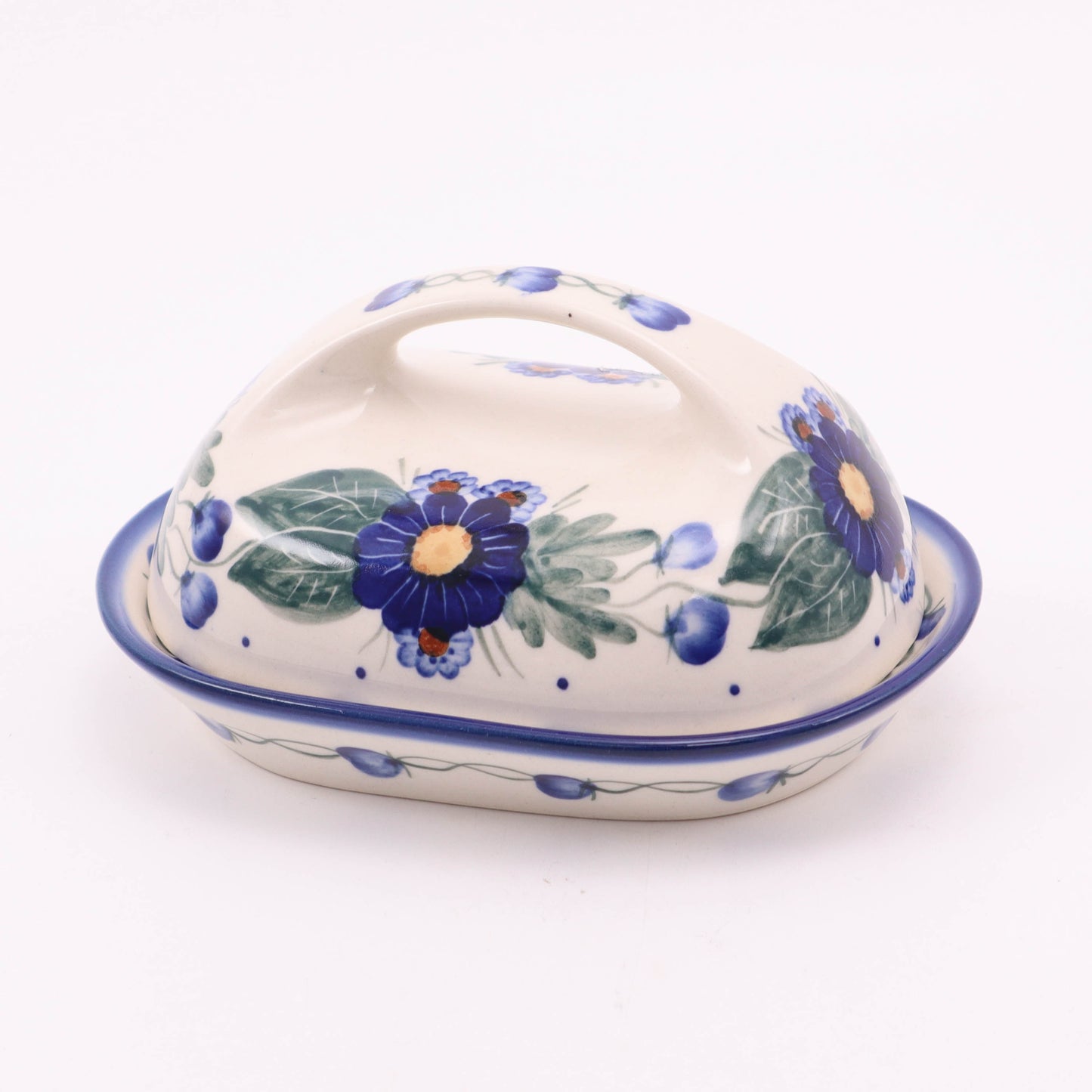 5"x7" Covered Butter Dish. Pattern: Blue Posy