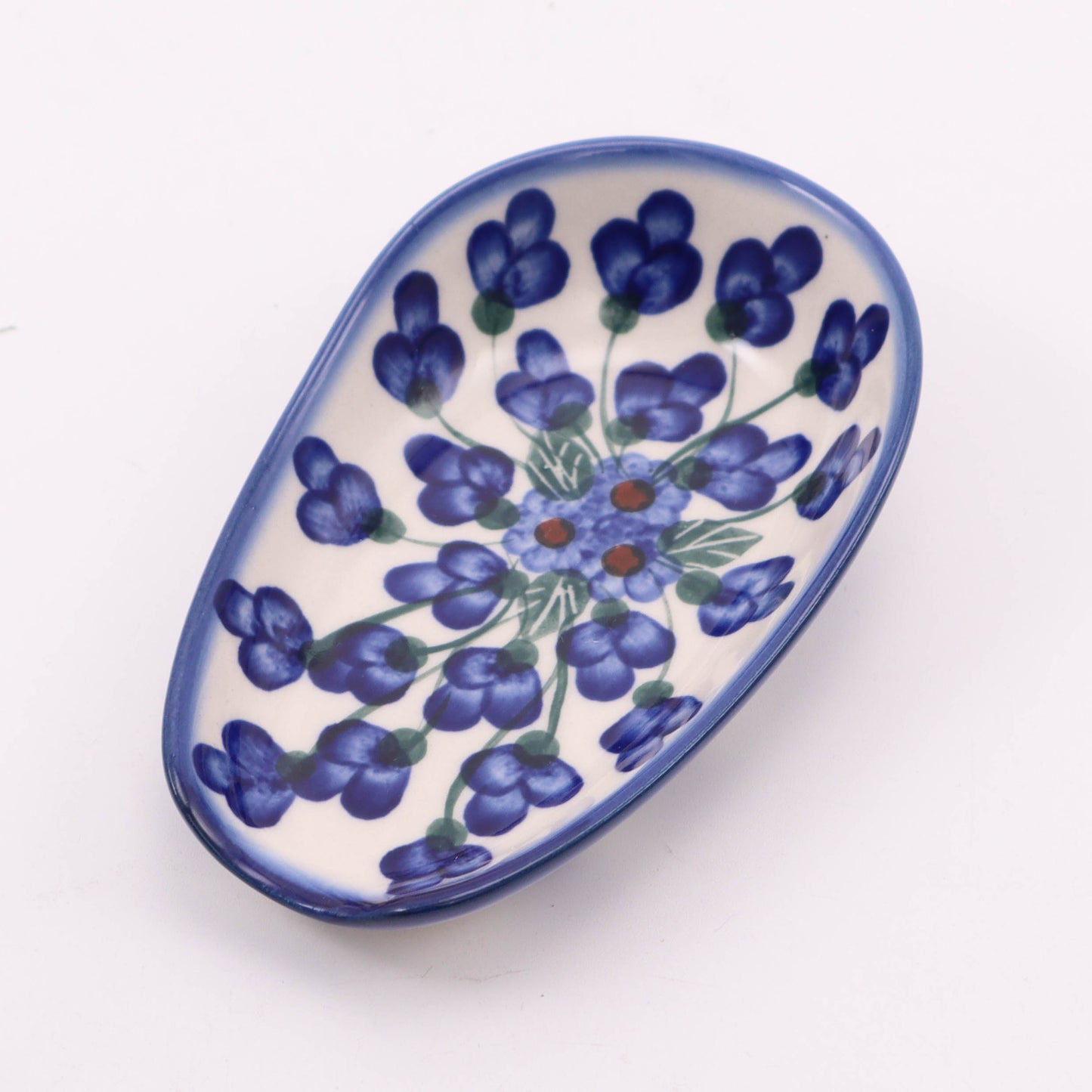 3"x5" Spoon Rest. Pattern: Blue Buds