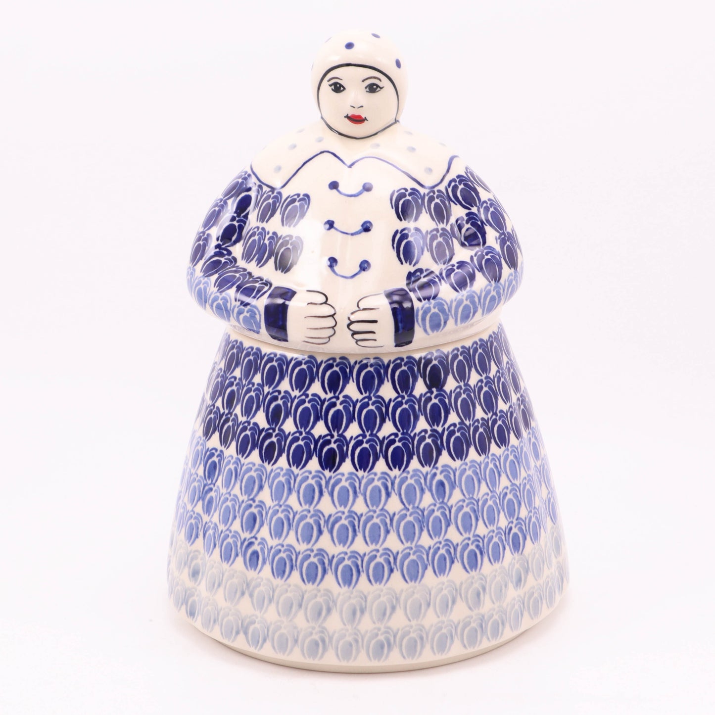 7.5"x10" Country Woman Cookie Jar. Pattern: Cobalt Crocus