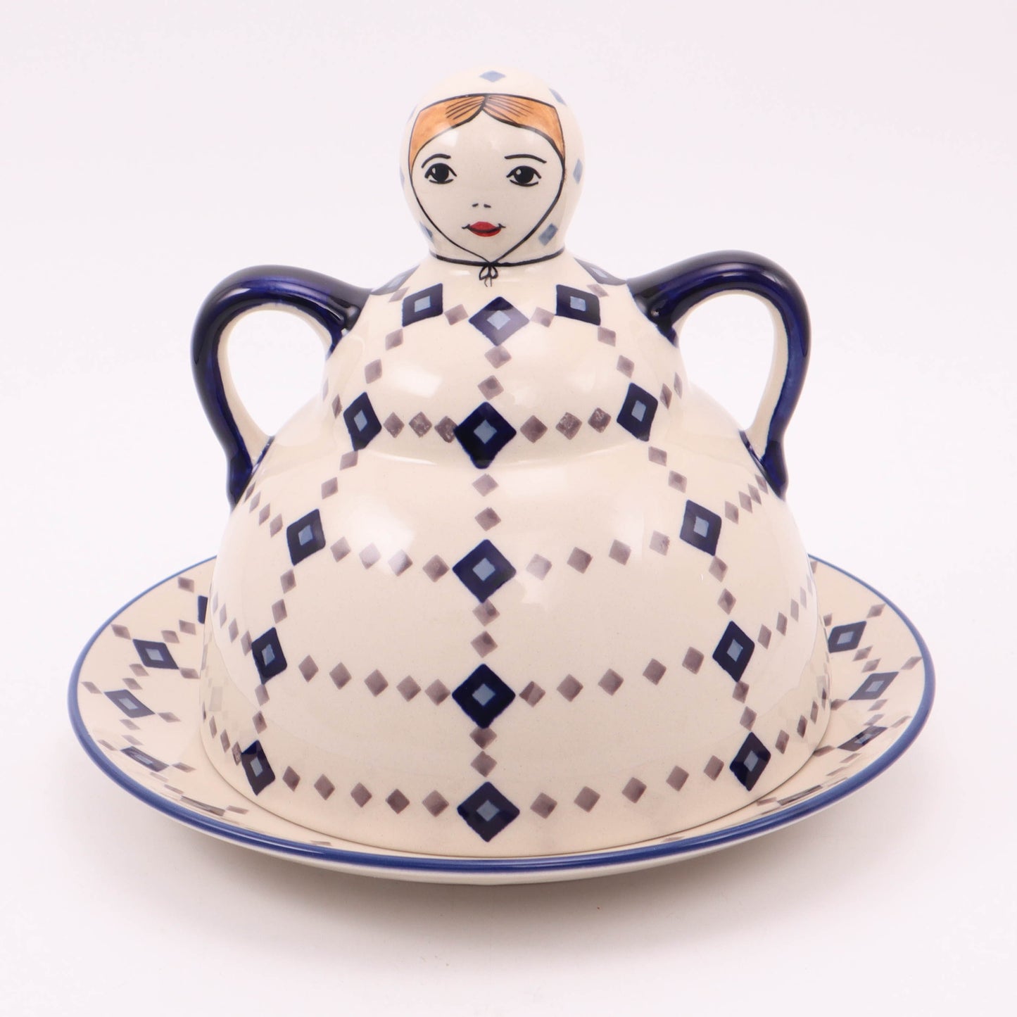 8" Cheese Lady. Pattern: Diamonds