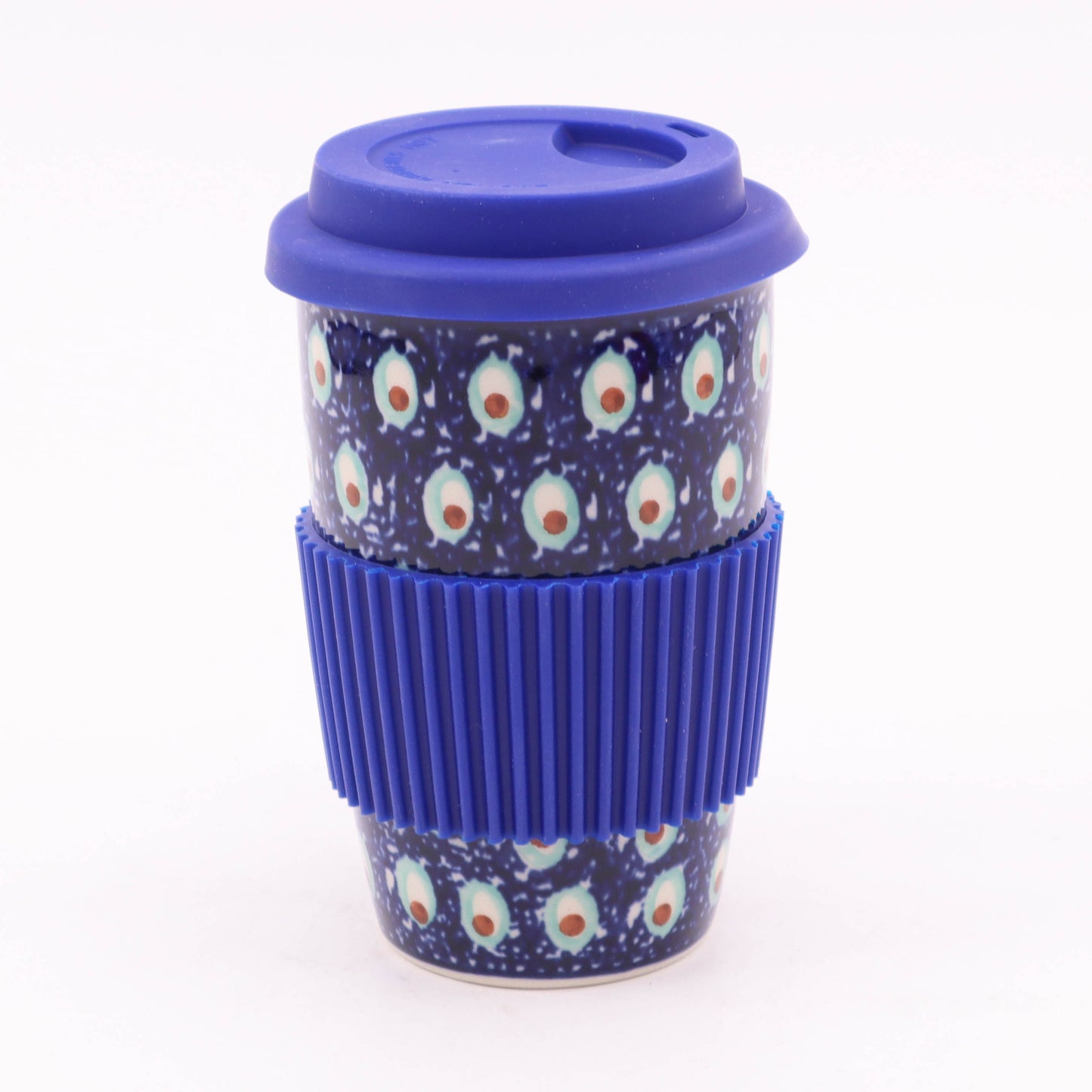 12oz Travel Mug. Pattern: Playful Peacock