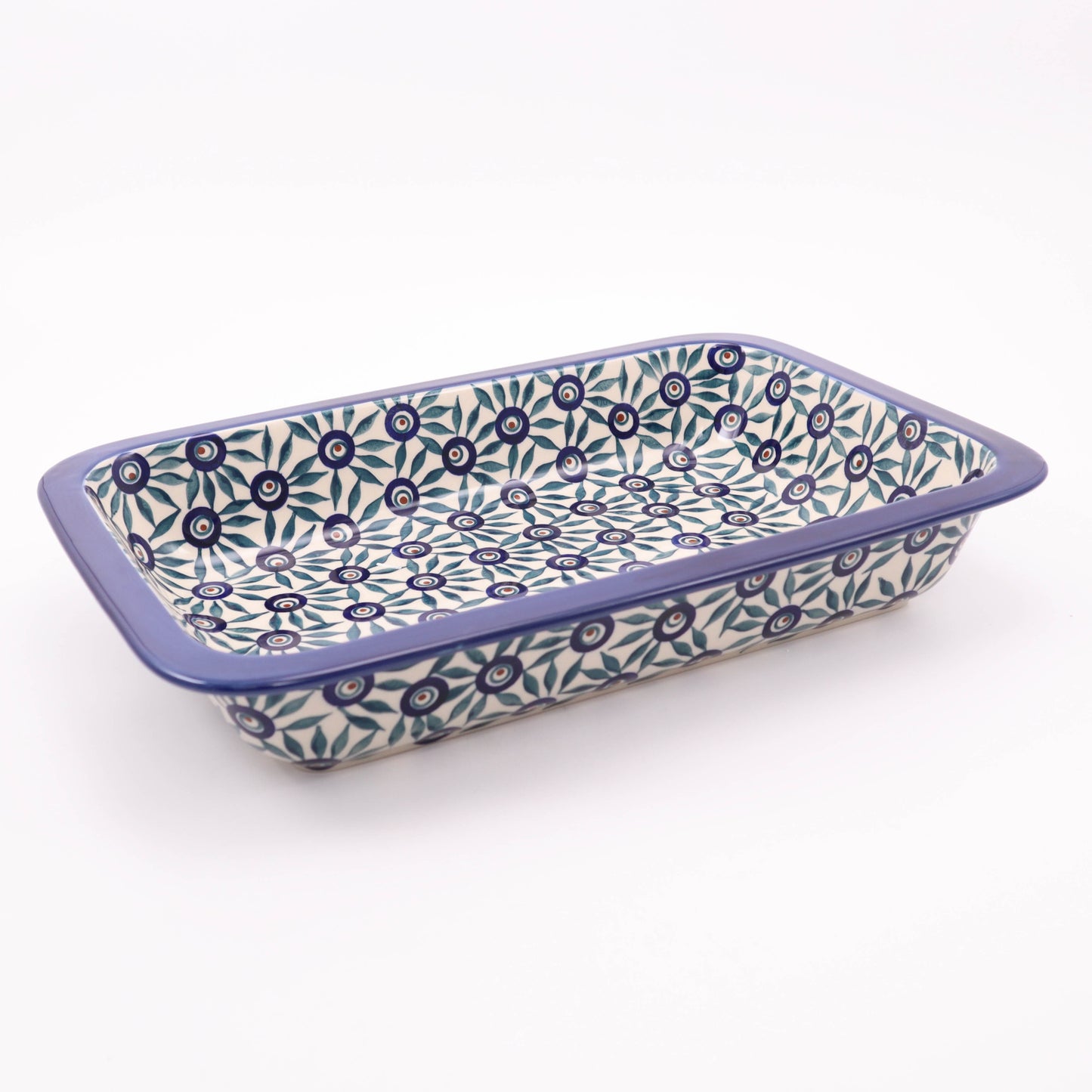 15"x9.5"x2.5" Rectangular Baker with Lip. Pattern: Modern Peacock