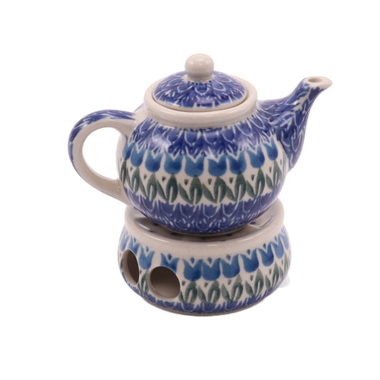 4" Mini Teapot and Warmer. Pattern: Tulip Parade