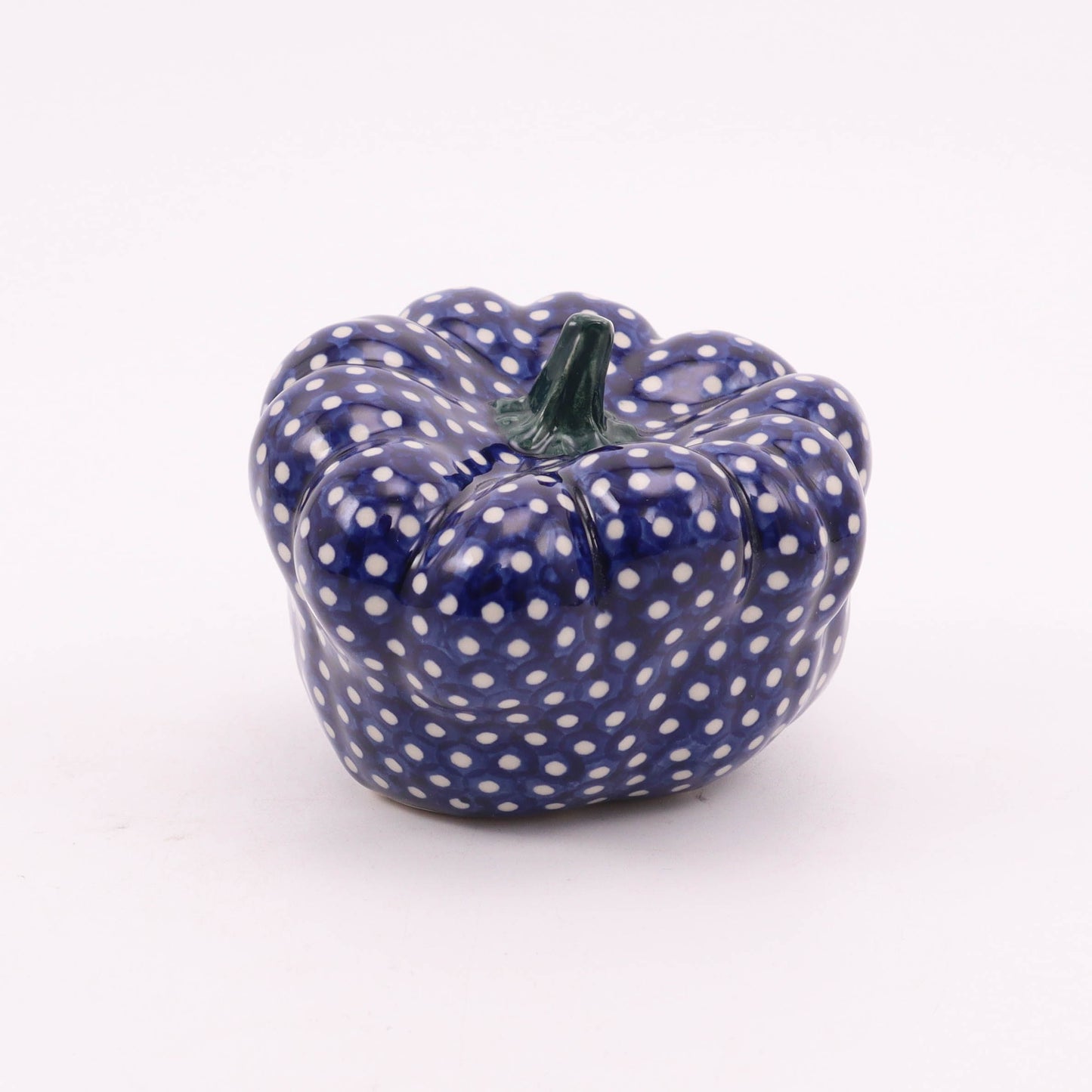 4.5"x3" Squat Pumpkin Figurine .Pattern: Cobalt Dots