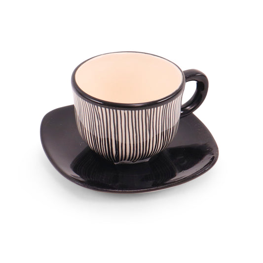 6oz Coffee Cup and Saucer @nd quality. Pattern: Pinstripe