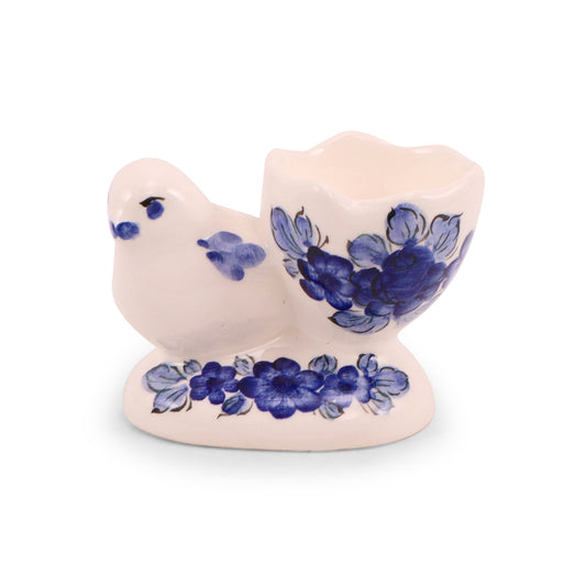 3.5"x2.5" Chicken and Egg Cup. Pattern: Cobalt
