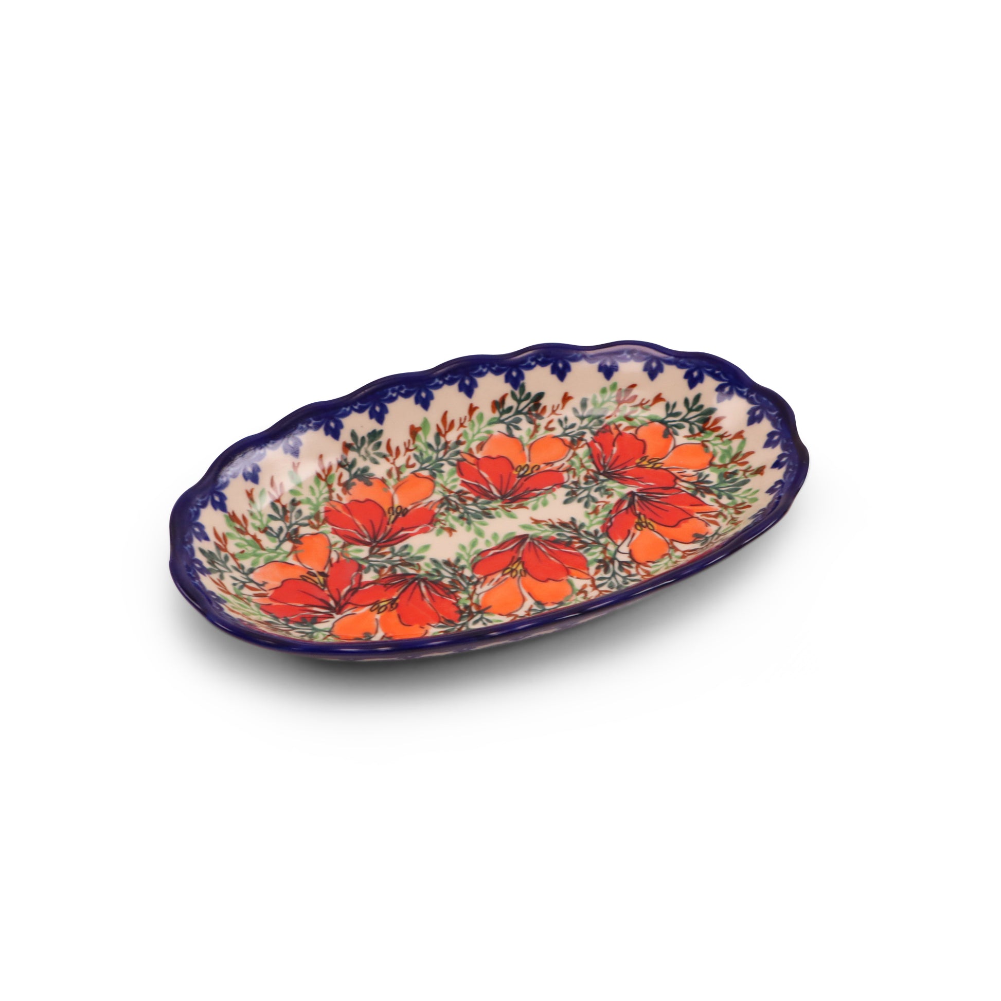 9"x5" Ruffled Oval Tray, Pattern: Hibiscus