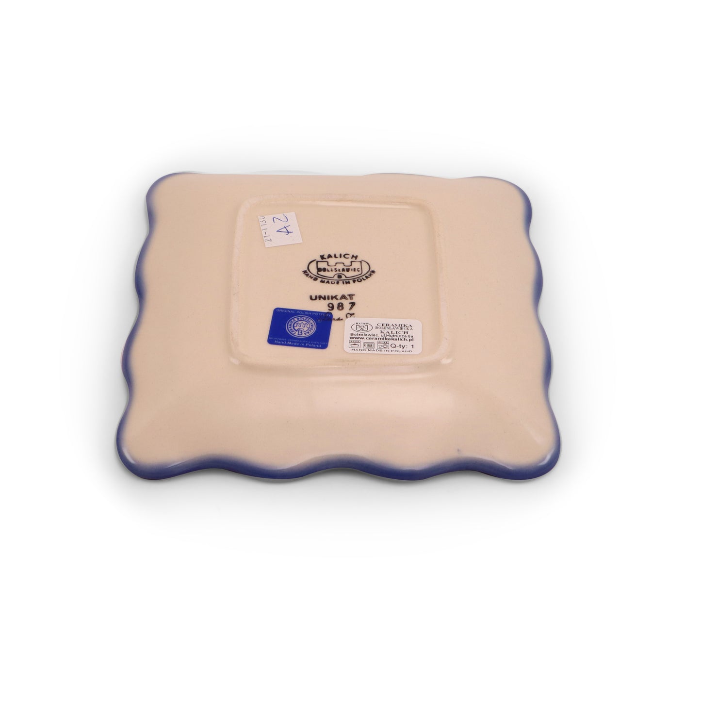 7.5"x7.5" Ruffled Square Plate, Pattern: Hibiscus