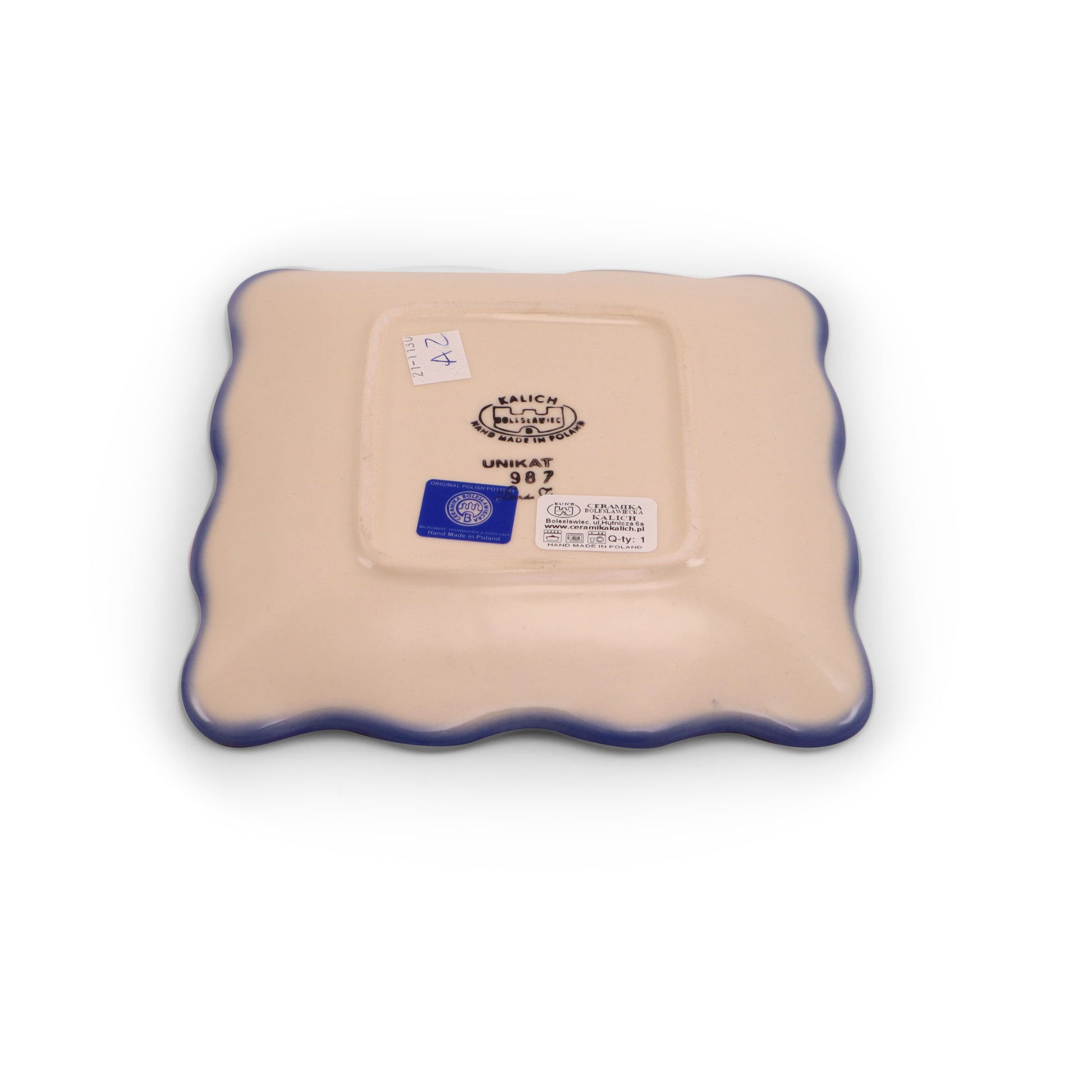 7.5"x7.5" Ruffled Square Plate, Pattern: Hibiscus