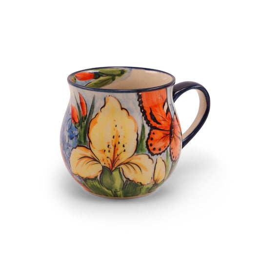 18oz Belly Mug LE. Pattern: Iris Bouquet