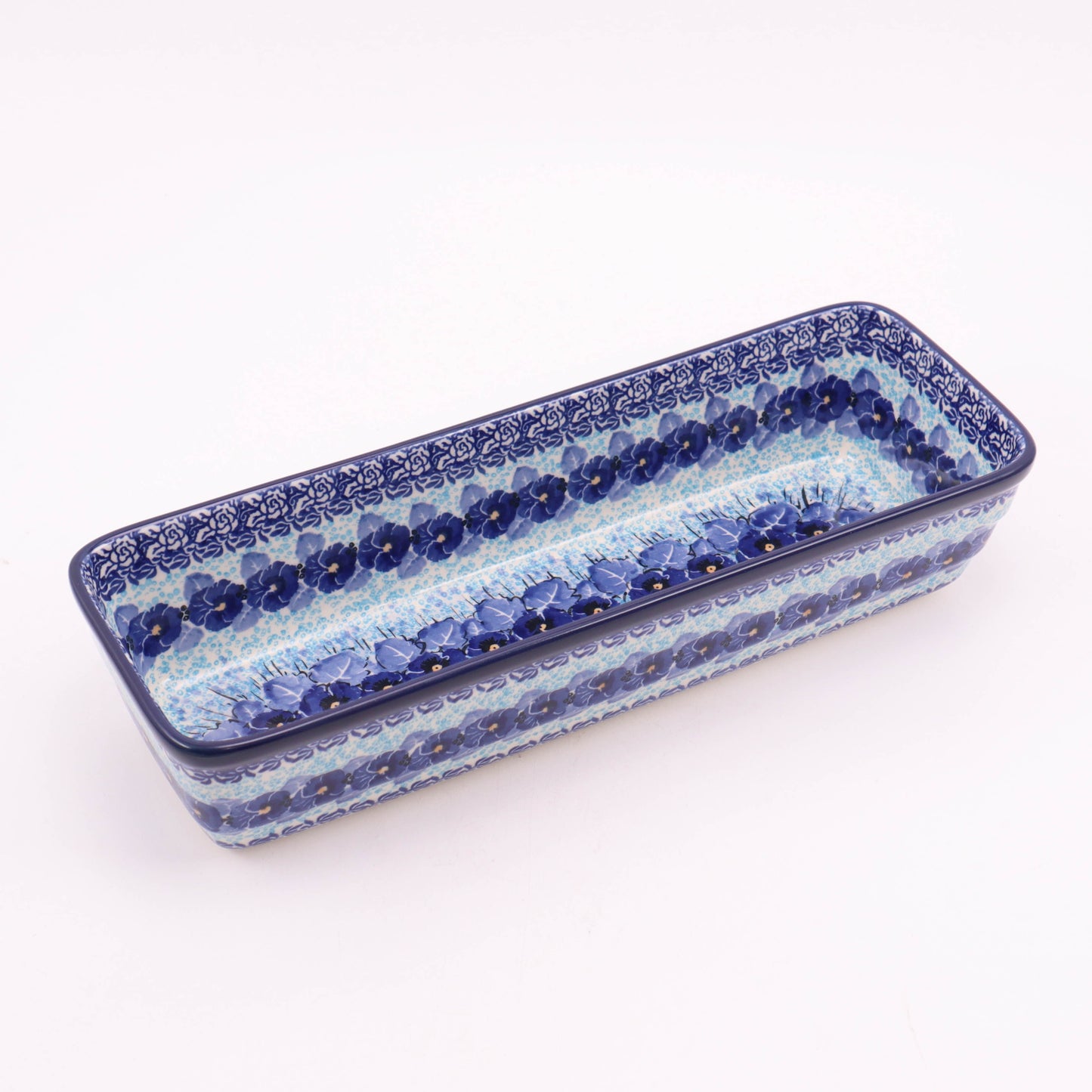 12"x4.5" Long Rectangular Baker. Pattern: Perfect Pansy