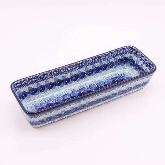 12"x4.5" Long Rectangular Baker. Pattern: Perfect Pansy