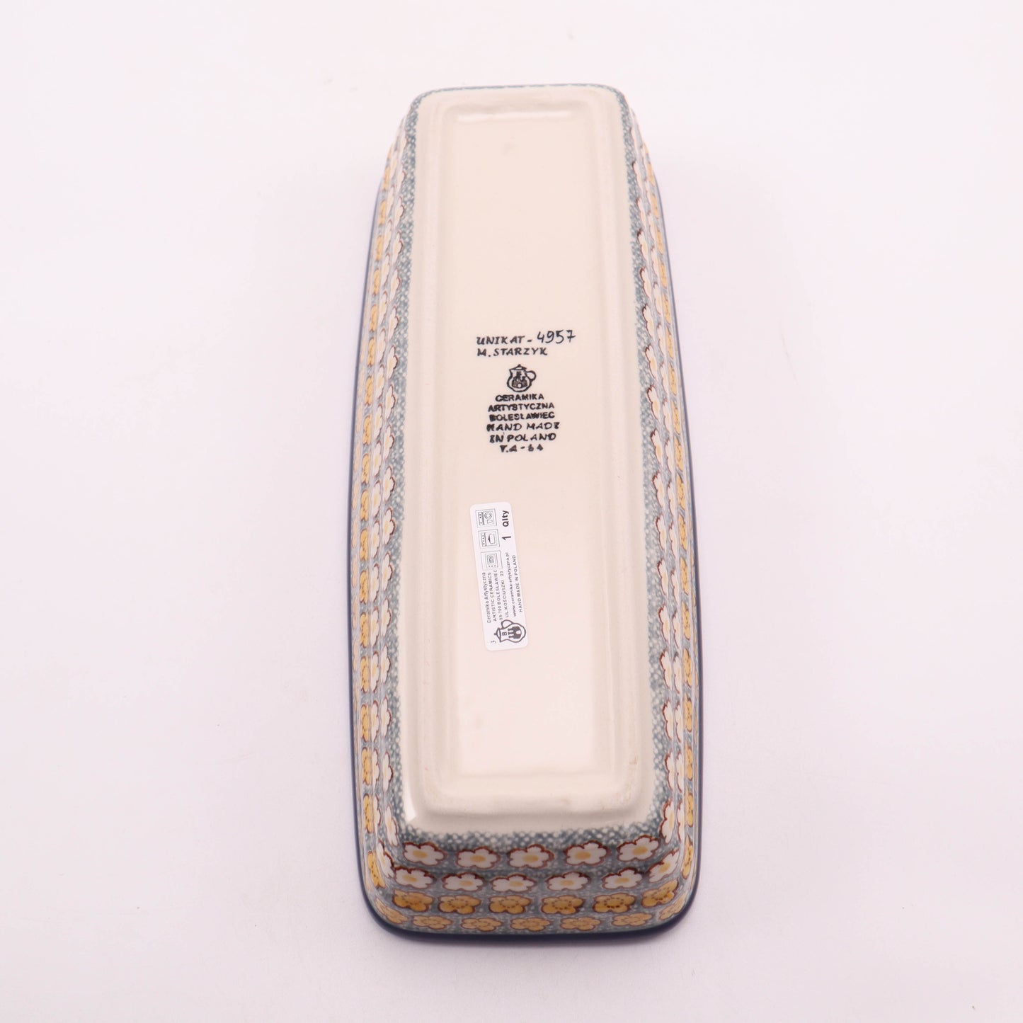 12"x4.5" Long Rectangular Baker. Pattern: Fancy Free