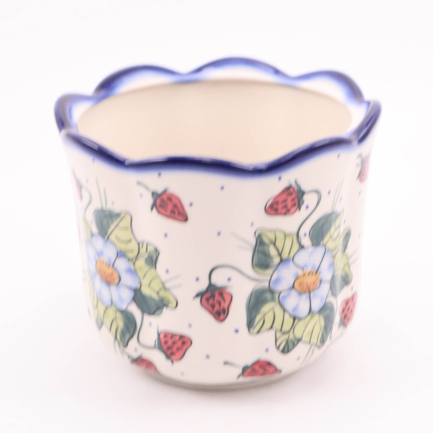 7"x5.5" Fluted Flower Pot. Pattern: Strawberry Shortcake