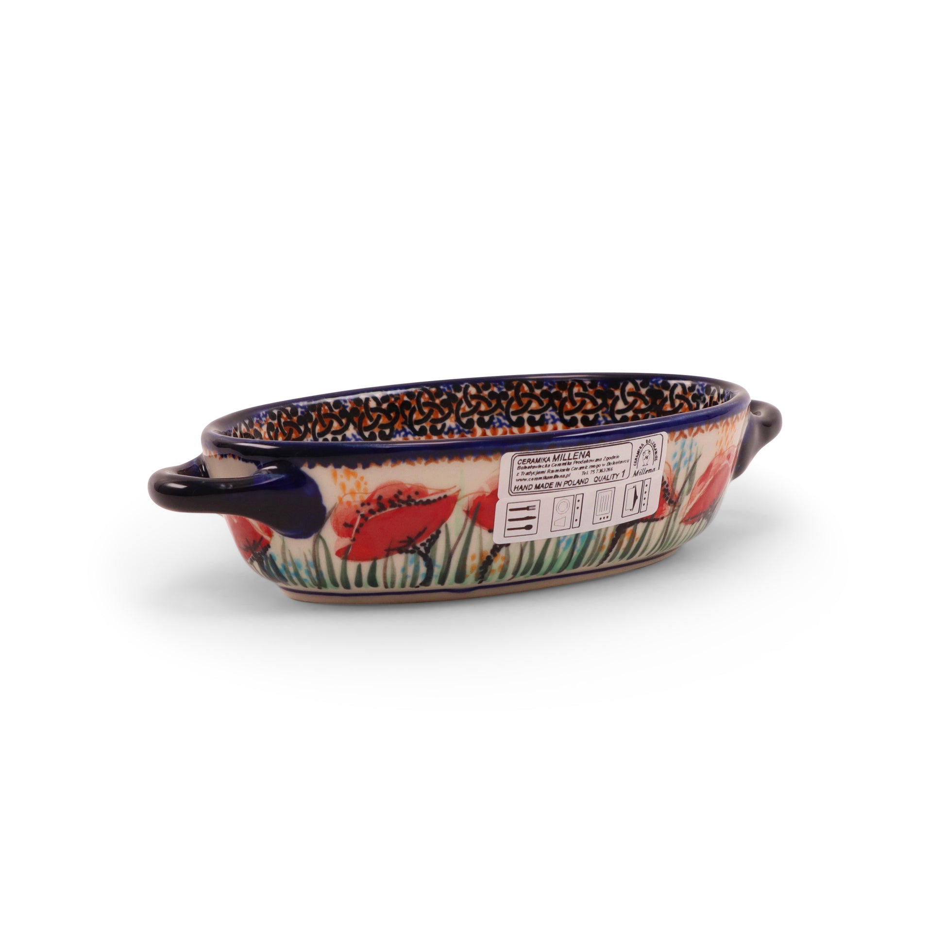 7"x4" Oval Baker with Handles. Pattern: U12