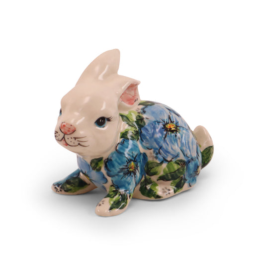 6"x4" Rabbit Figurine. Pattern: Blue Flower