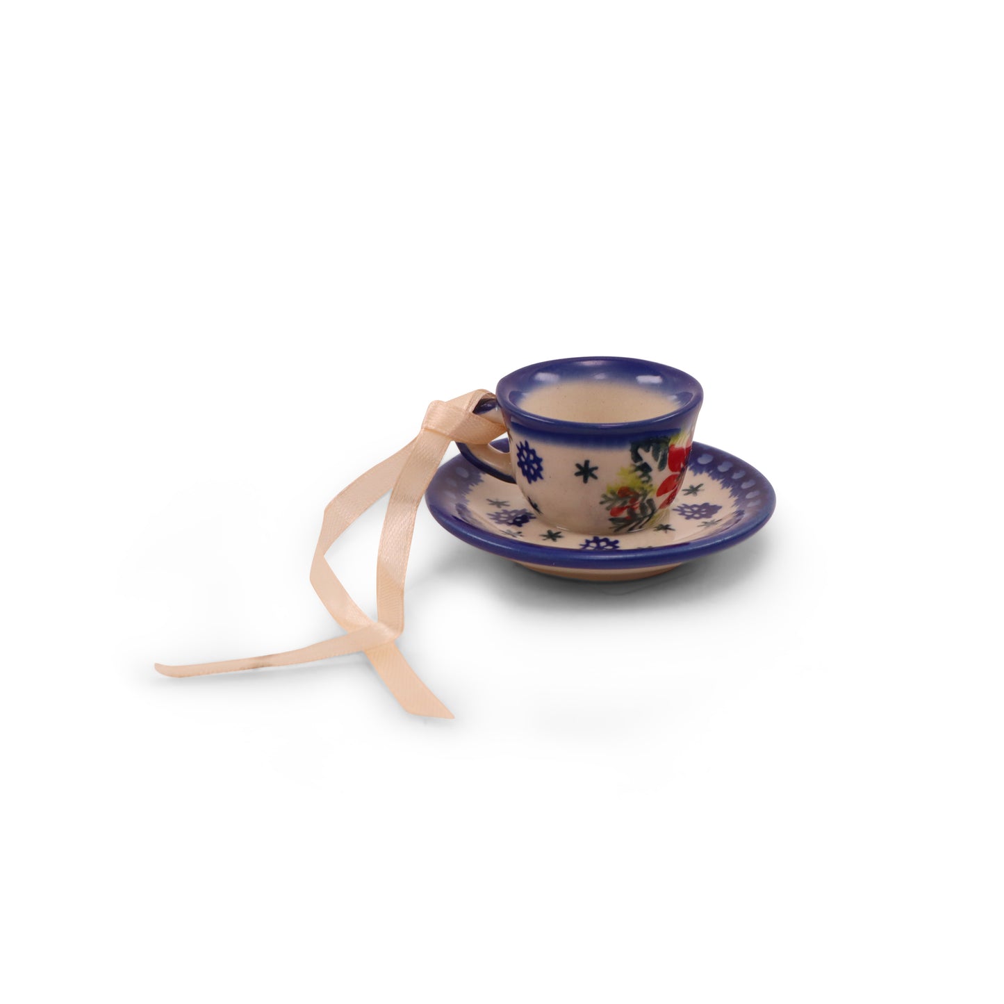 3"x1.5" Teacup Ornament. Pattern: Mistletoe