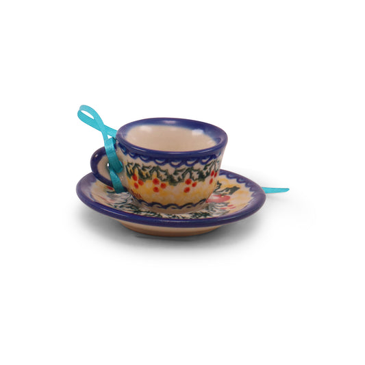 3"x1.5" Teacup Ornament. Pattern: Warm Glow