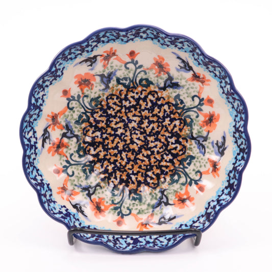 7.5"x2" Scalloped Round Bowl. Pattern: Hummingbird