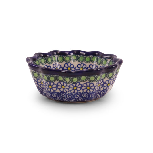 4" Waved Dipping Bowl. Pattern: Bocce Green