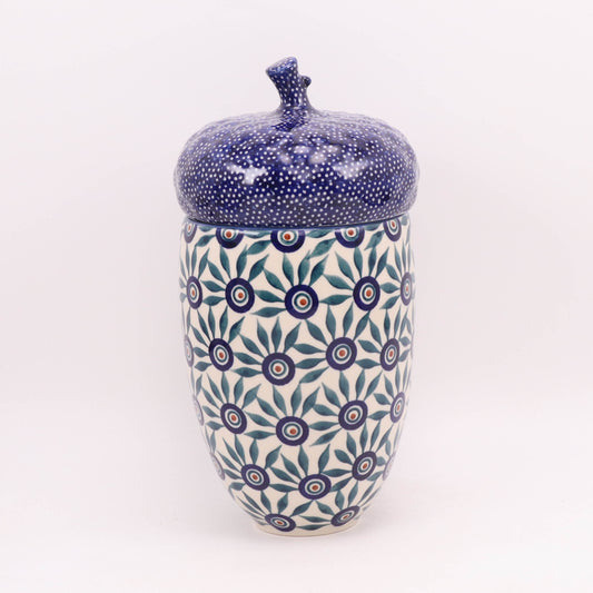 5"x9" Acorn Container with Lid .Pattern: Modern Peacock