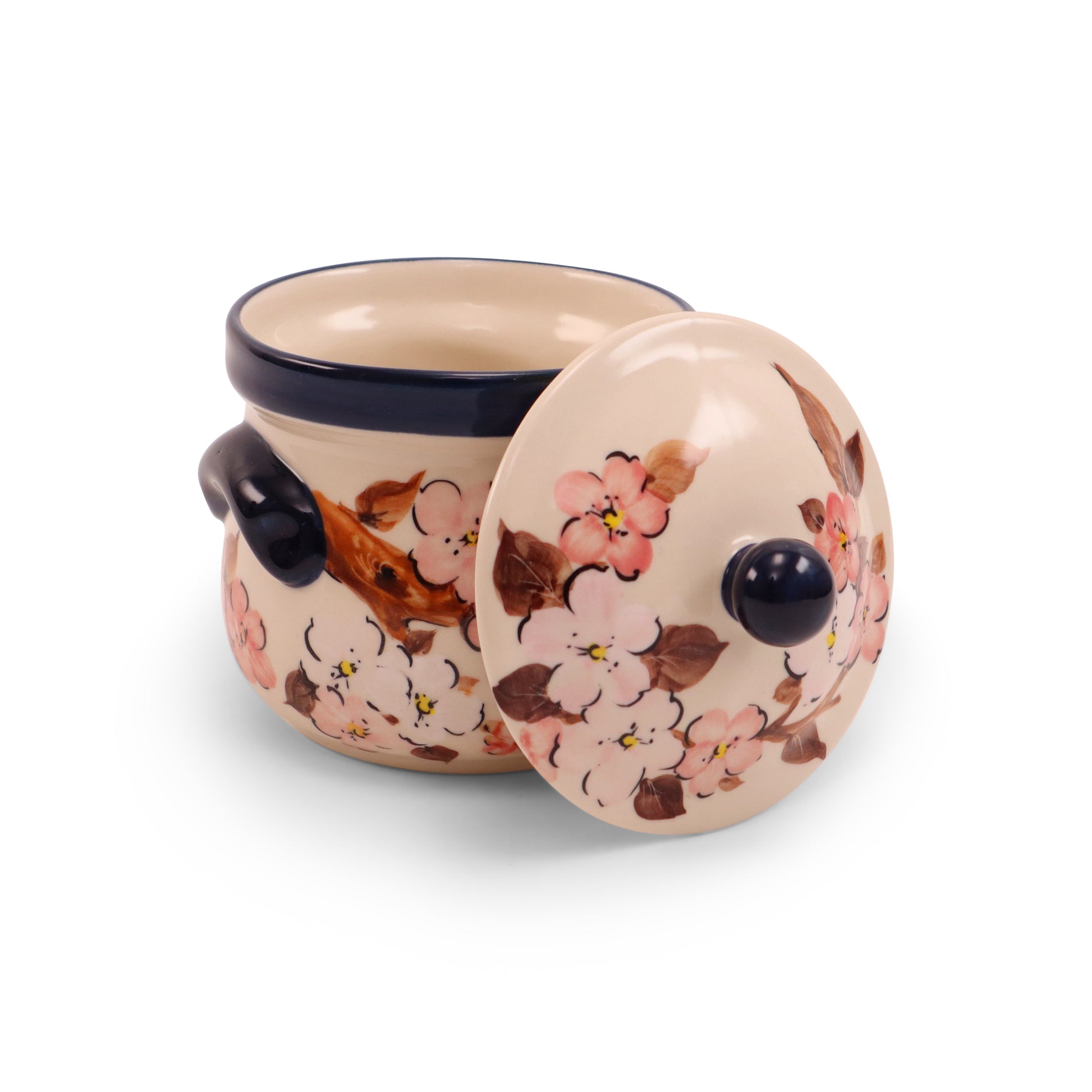 16oz Covered Jar with Handles. Pattern: Spring Blush