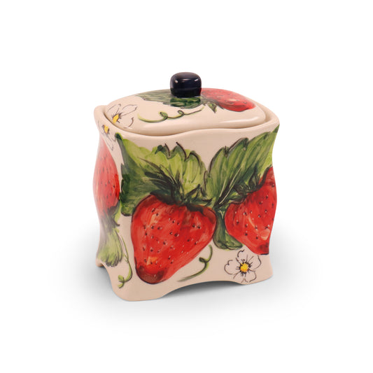 5"x5"x3" Container with Lid. Pattern: Strawberry Fest