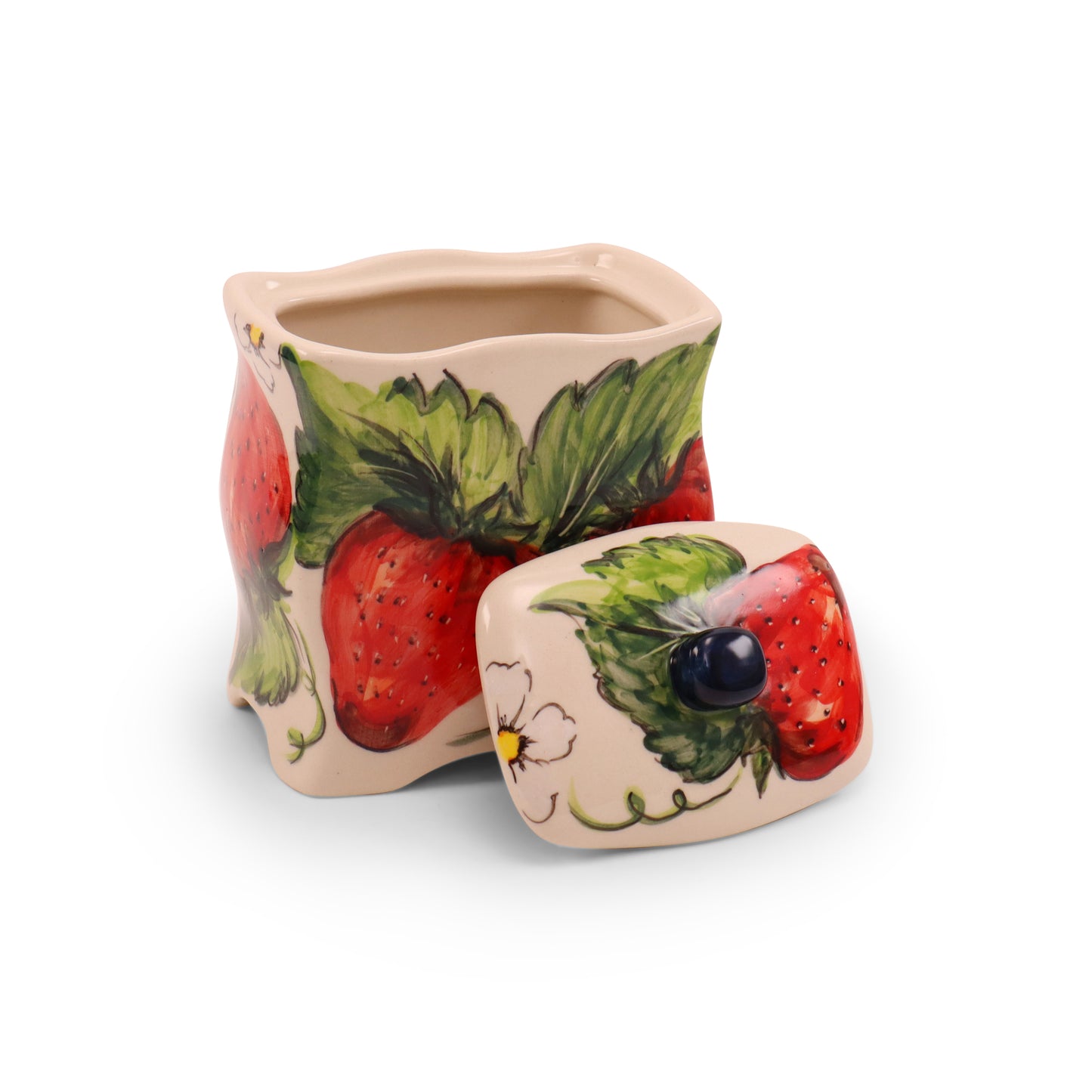 5"x5"x3" Container with Lid. Pattern: Strawberry Fest
