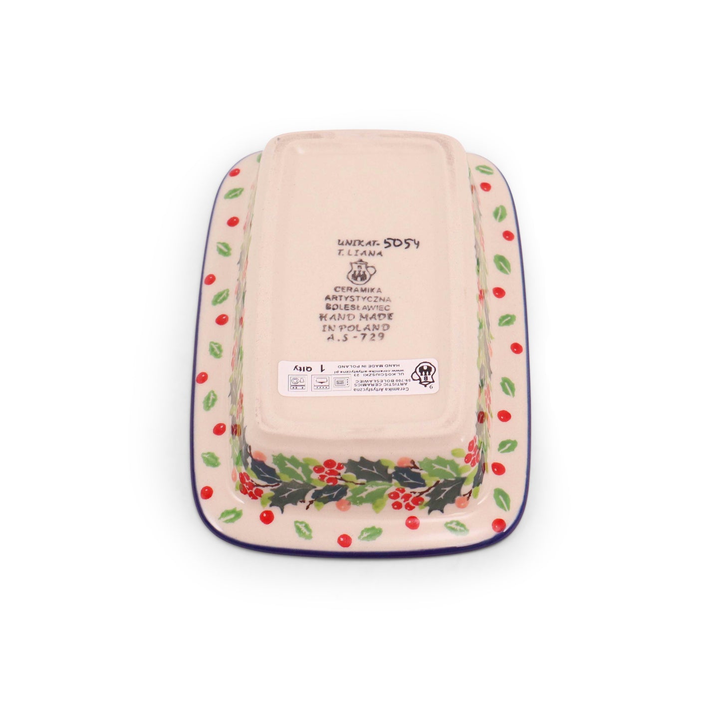 7"x4.5" Shallow Butter Dish. Pattern Mistletoe Surroundings Polish