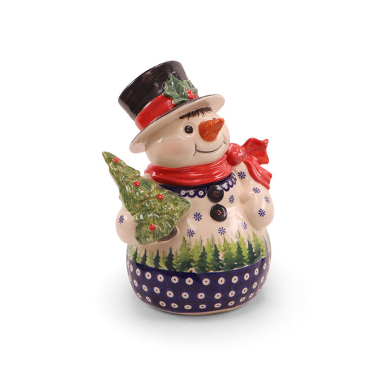 8"x6"x11" Snowman Figurine. Pattern: Fir Forest