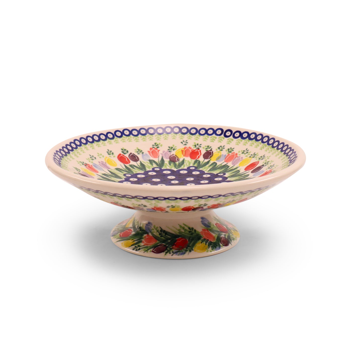 10"5x4" Shallow Bowl on Pedestal. Pattern: Tulip Time