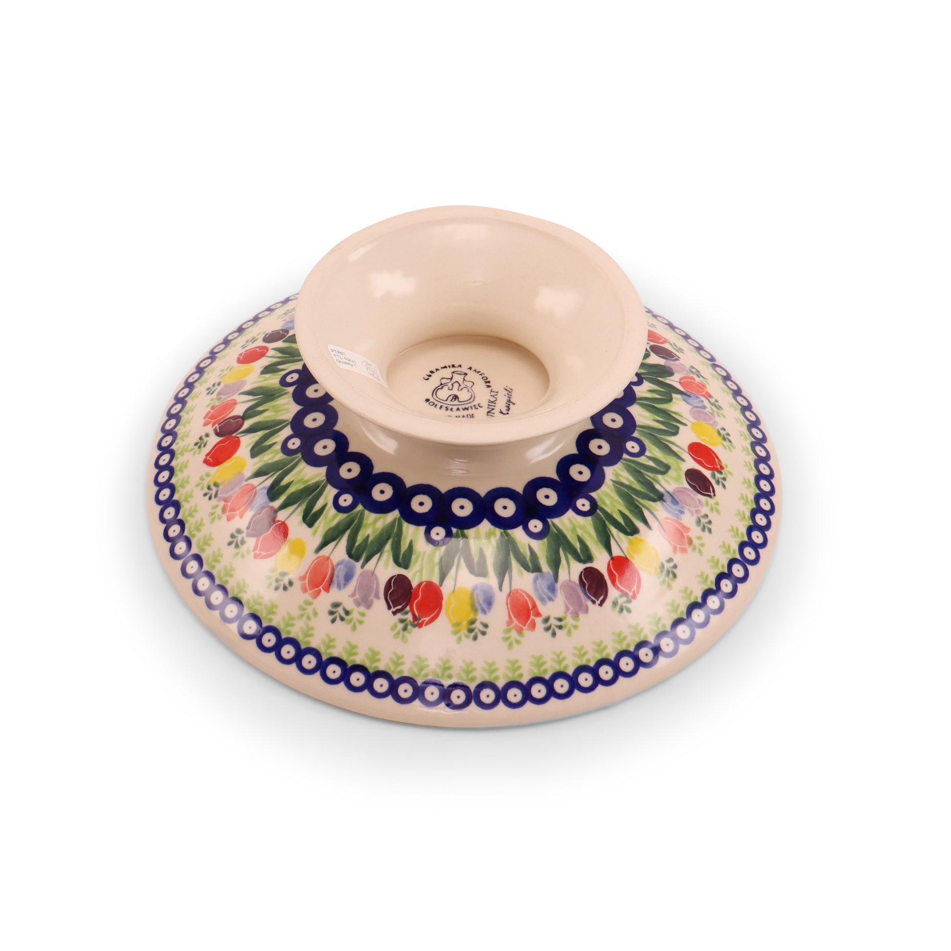 10"5x4" Shallow Bowl on Pedestal. Pattern: Tulip Time