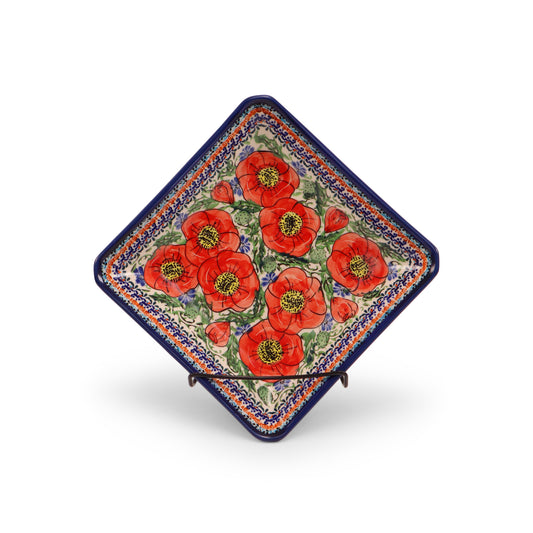 9"x9"x1.5" Shallow Bowl. Pattern: Country Poppy Light