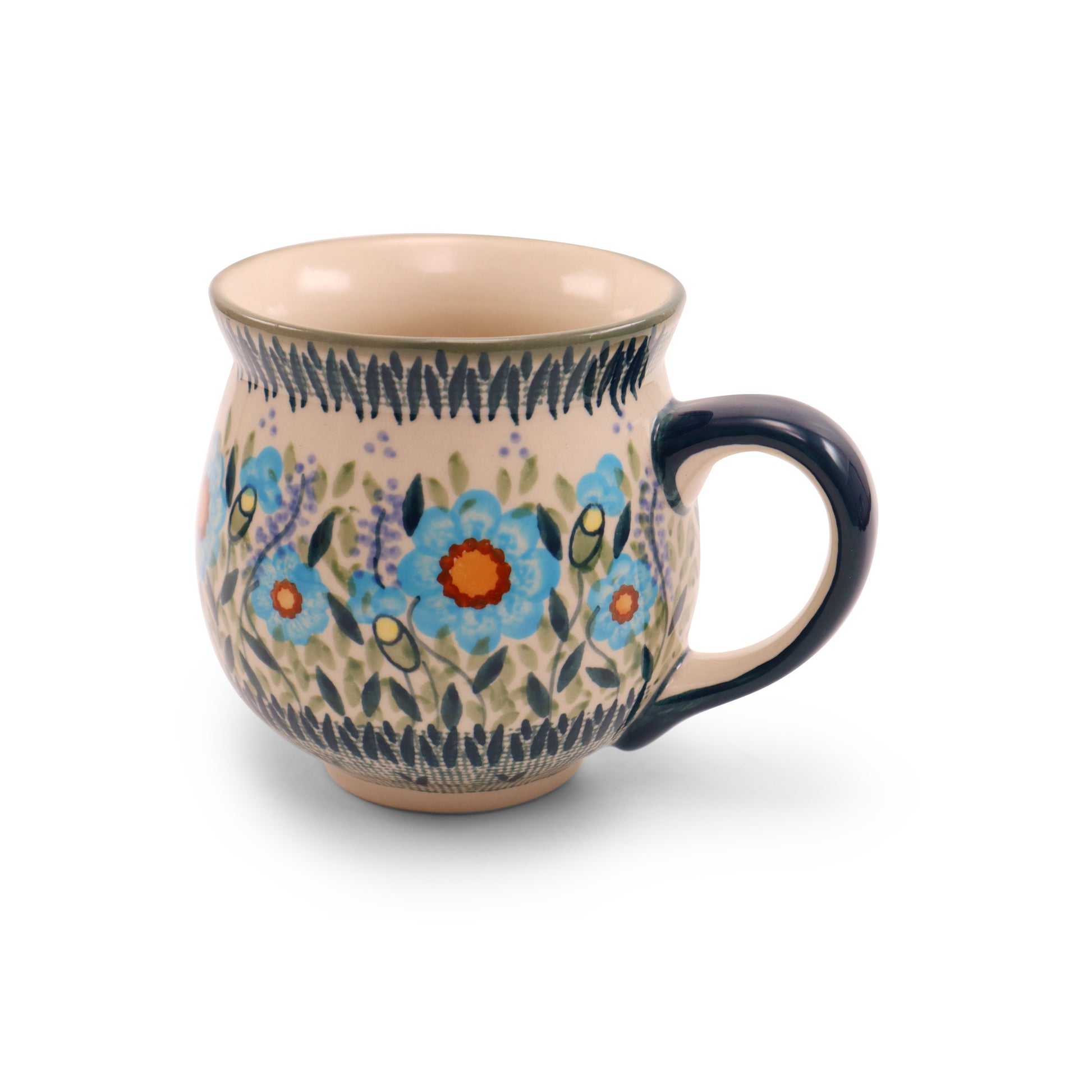 16oz Belly Mug. Pattern: Forget Me Not