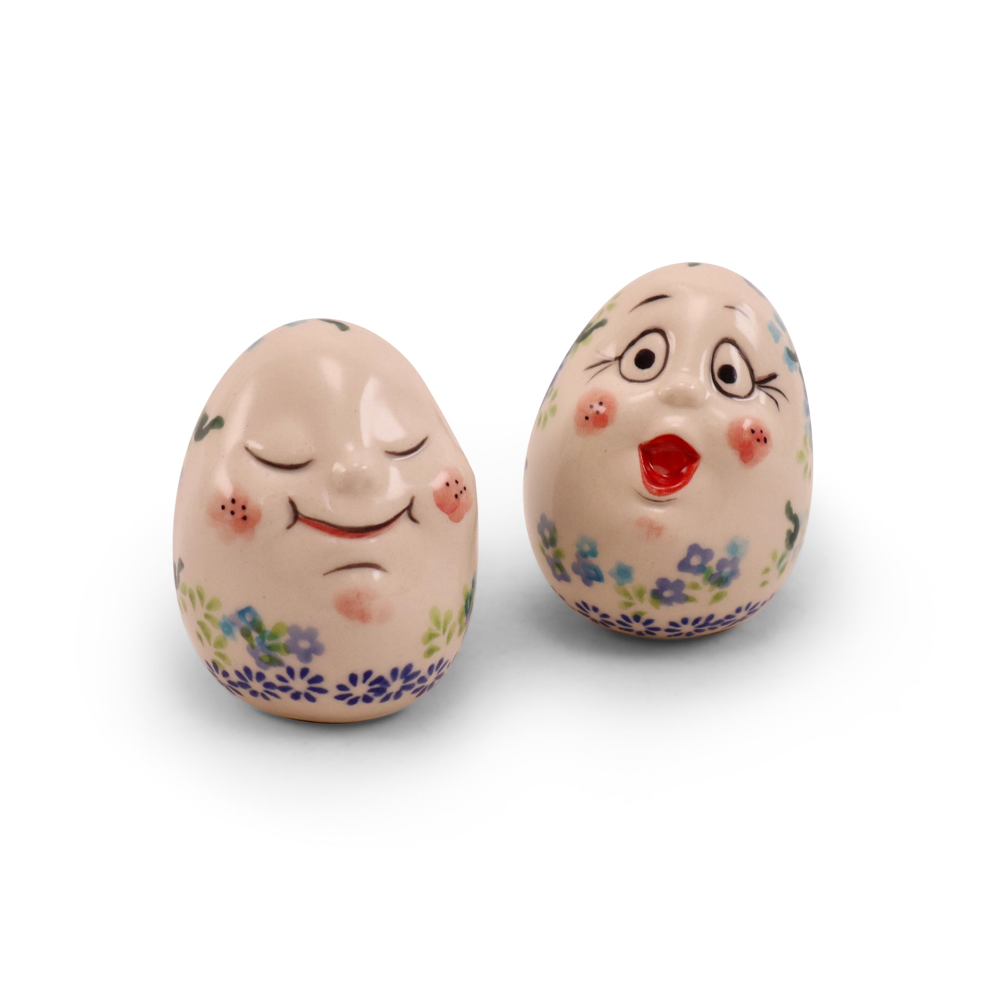 3" Egg Friend Figurine B Set of 2. Pattern: Cornflower