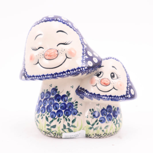 6"x4"x6.5" Smiling Mushroom Figurine. Pattern: Blueberries